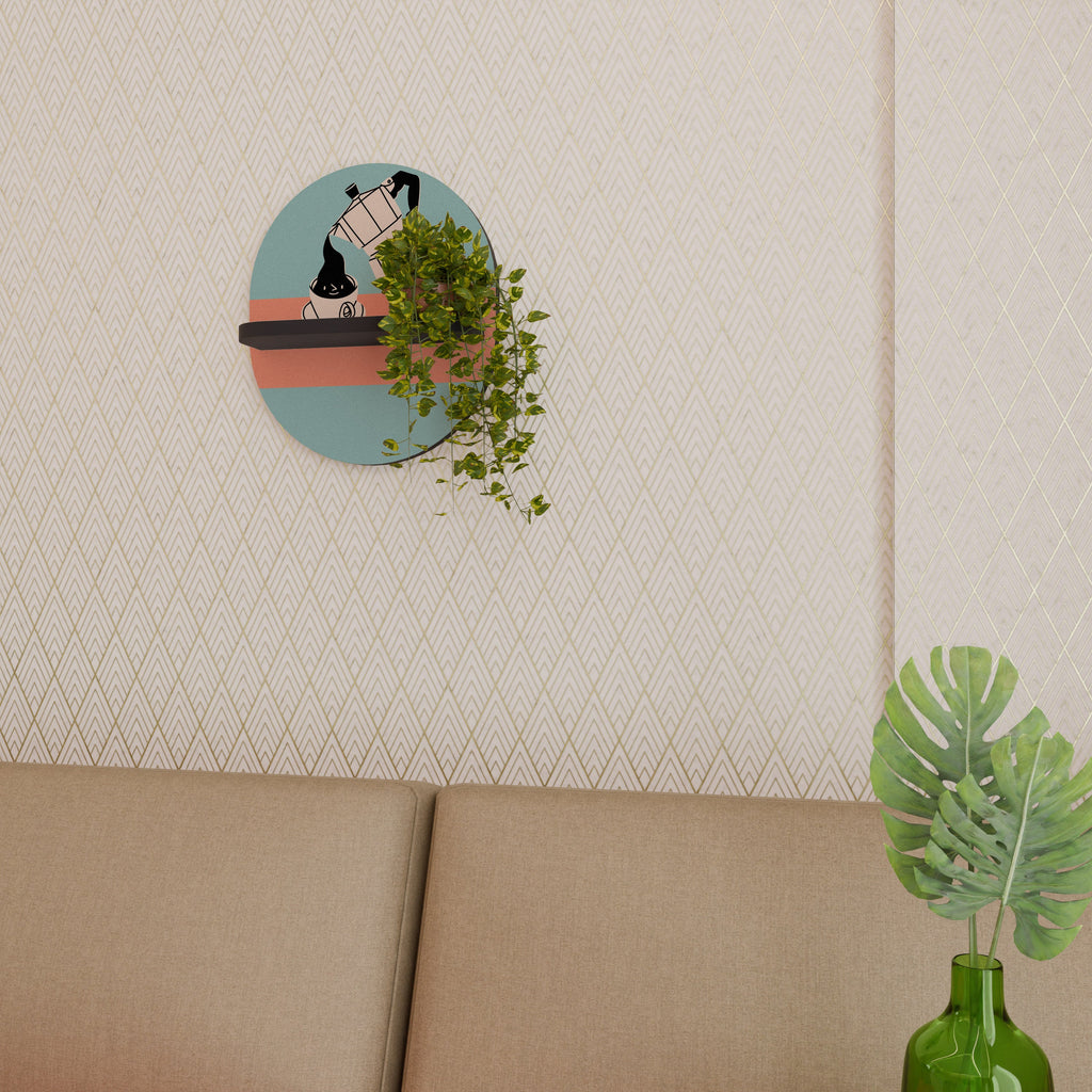 POWER ESPRESSO Ovales Kunstregal in Schwarz