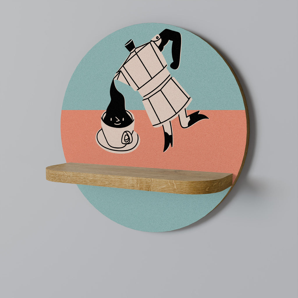 POWER ESPRESSO Round Art Shelf In Oak Effect