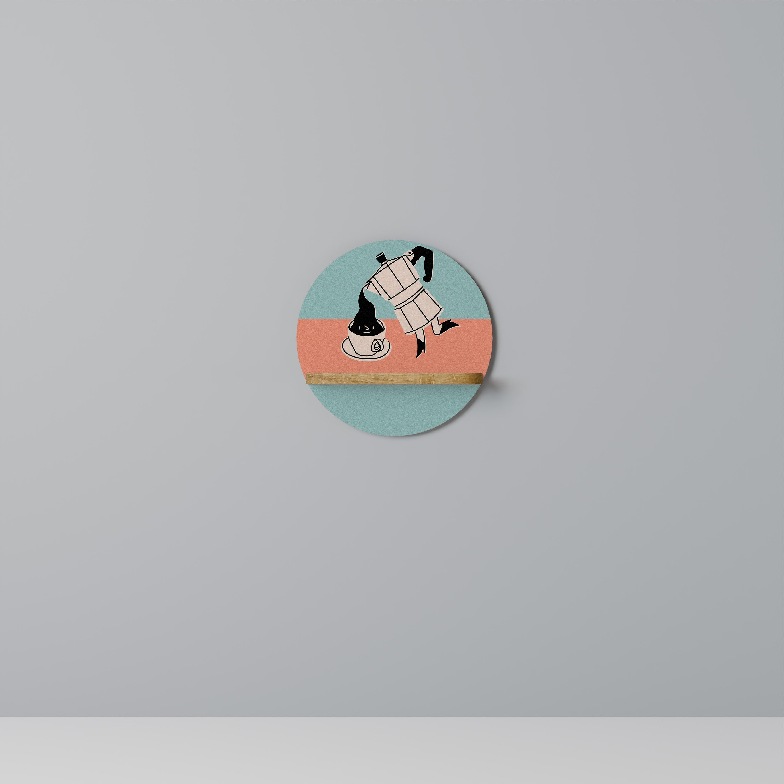 POWER ESPRESSO Rundes Kunstregal in Eiche-Optik