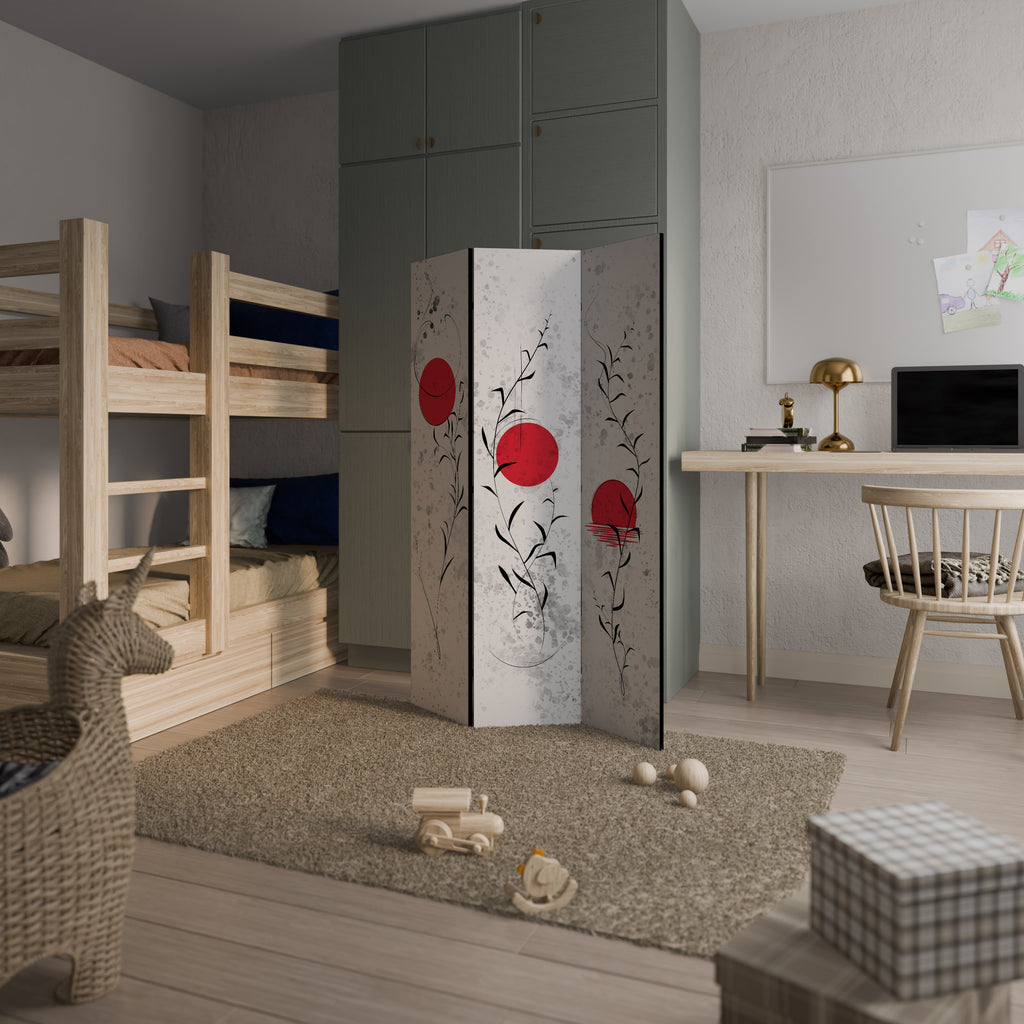 RED WHISPERS IN FOLIAGE 3-teiliger Paravent