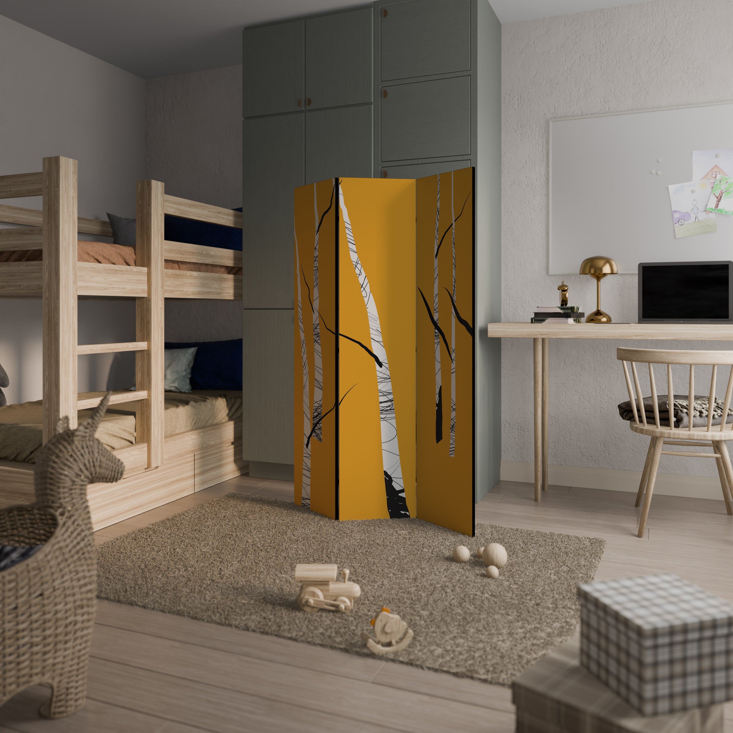 BIRCH ABSTRACT 3-Panel Room Divider