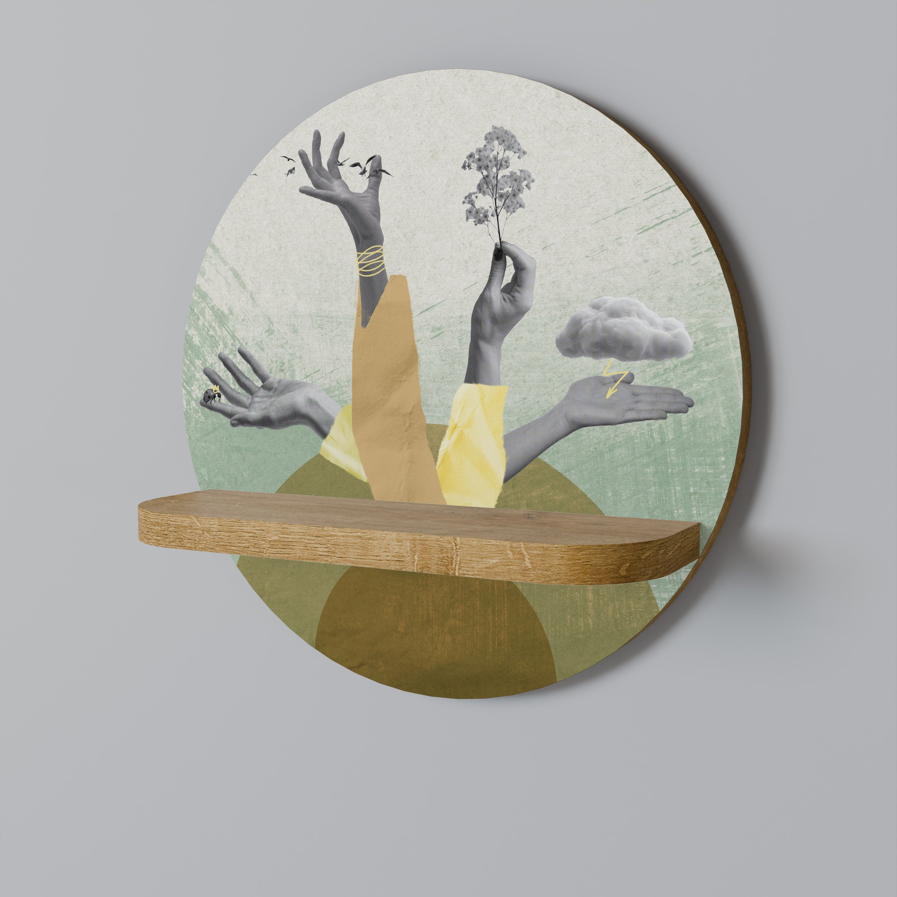 EARTH ELEMENTS Rundes Kunstregal in Eiche-Optik