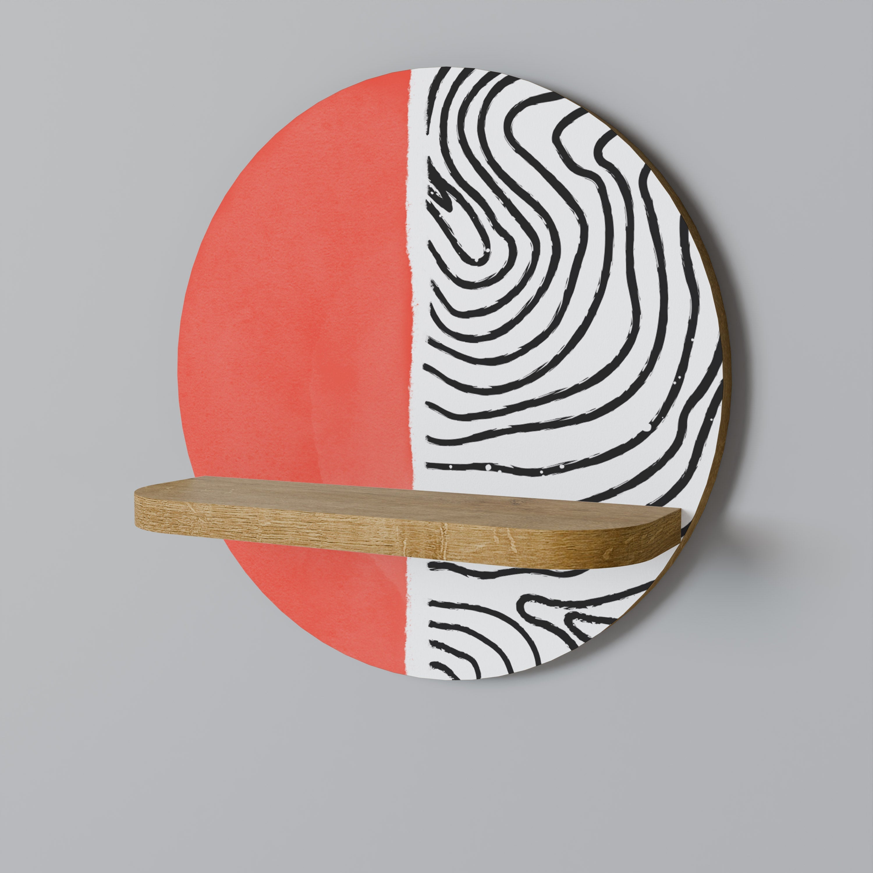 ORANGEY TREASURE Rundes Kunstregal in Eiche-Optik