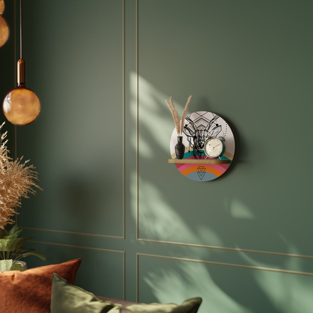 DEER OF COLOR Round Art Shelf In Oak Effect