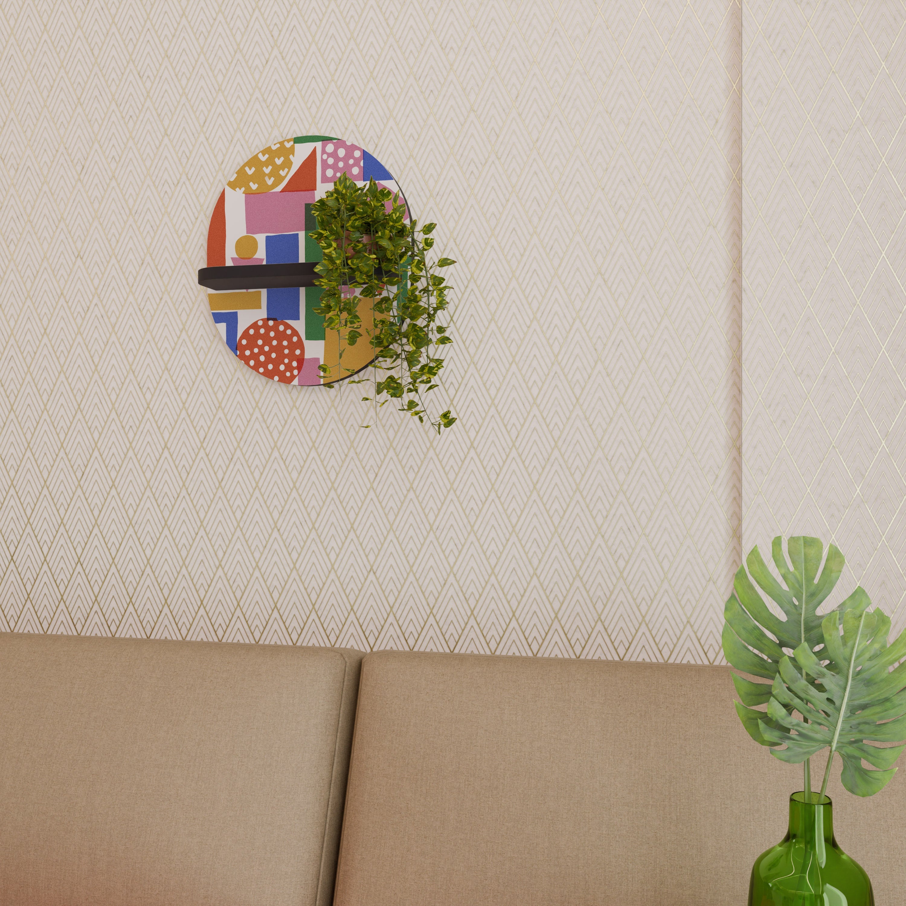 GEOMETRIC GLIMMER Ovales Kunstregal in Schwarz