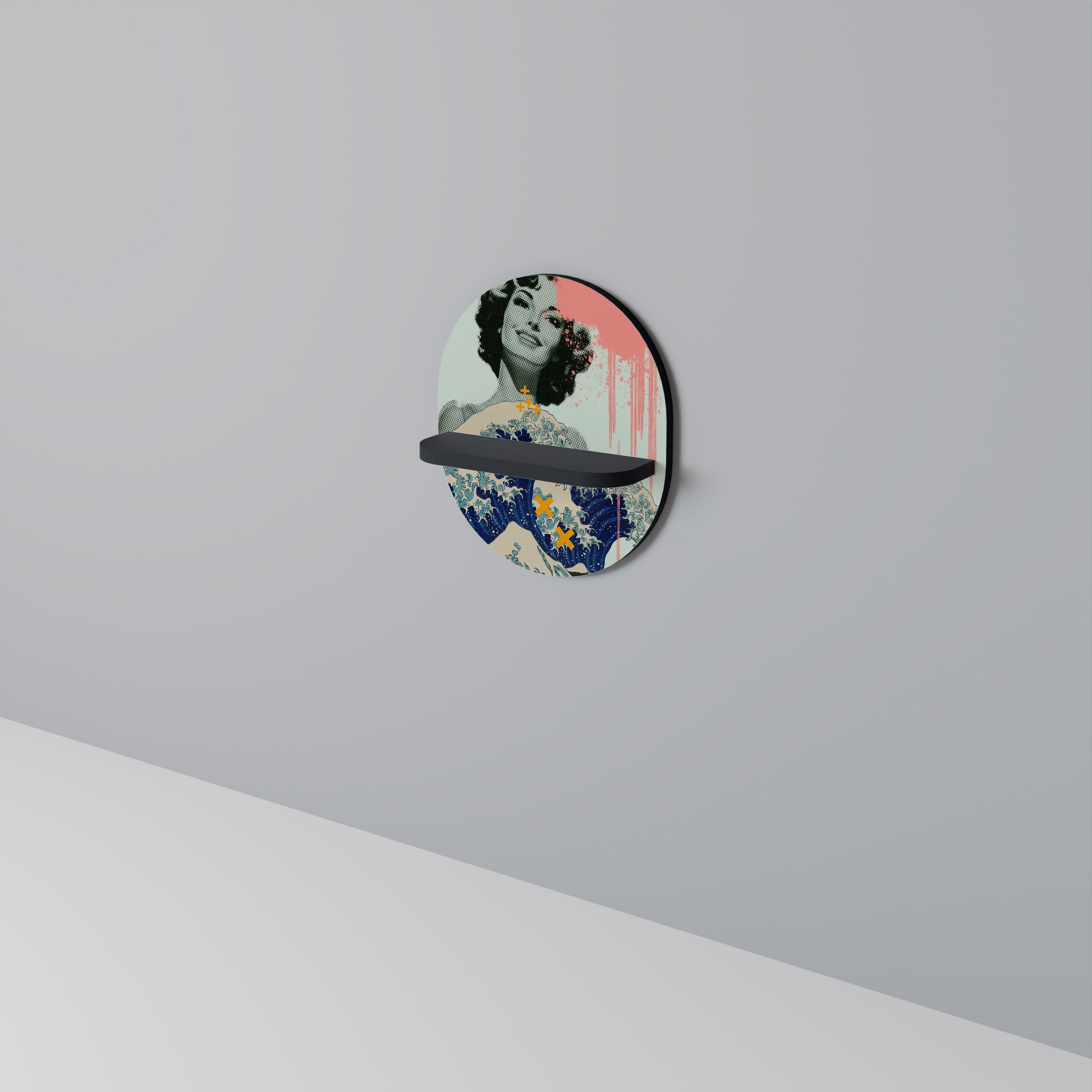 KANAGAWA BEAUTY Ovales Kunstregal in Schwarz