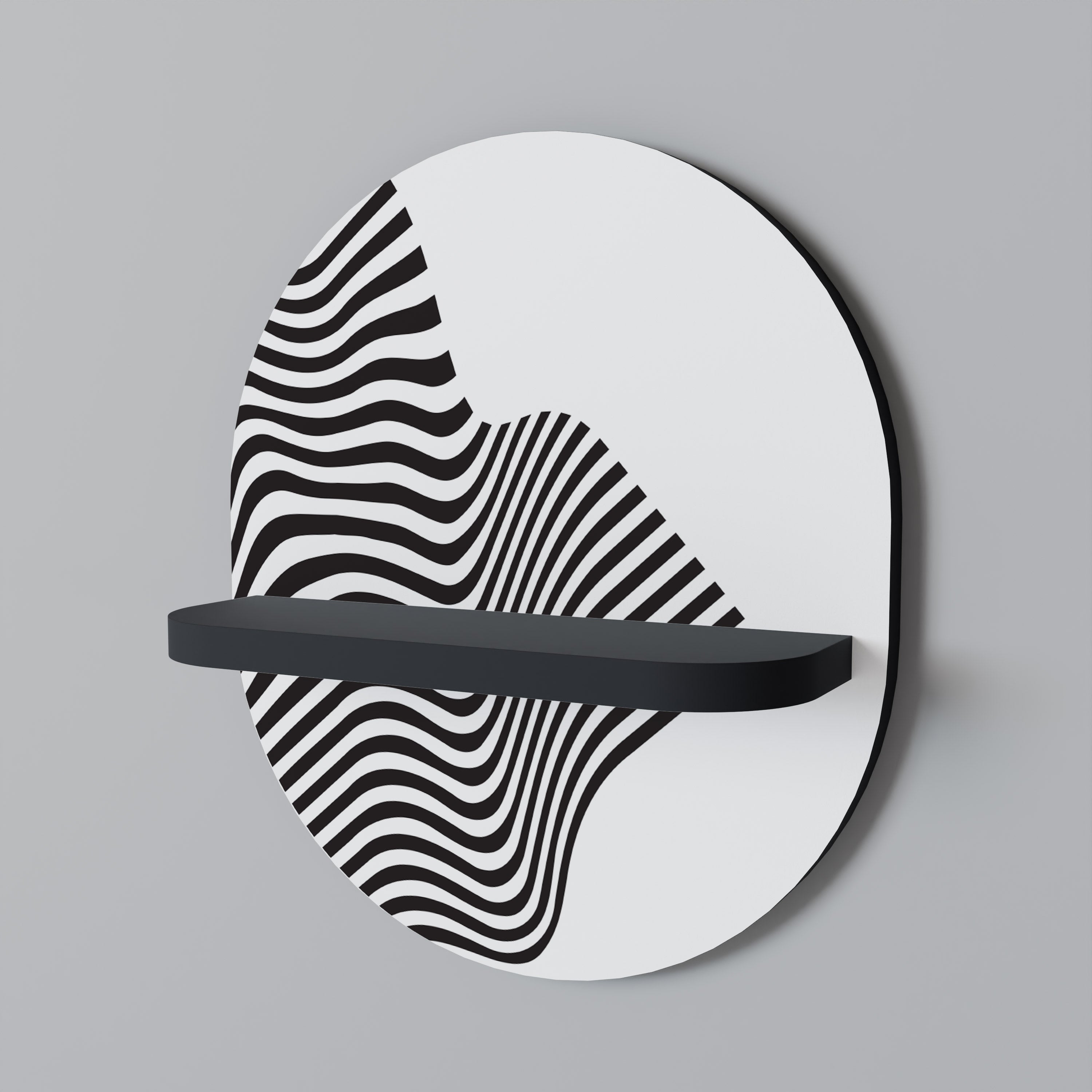 ILLUSIONARY FLOW Ovales Kunstregal in Schwarz