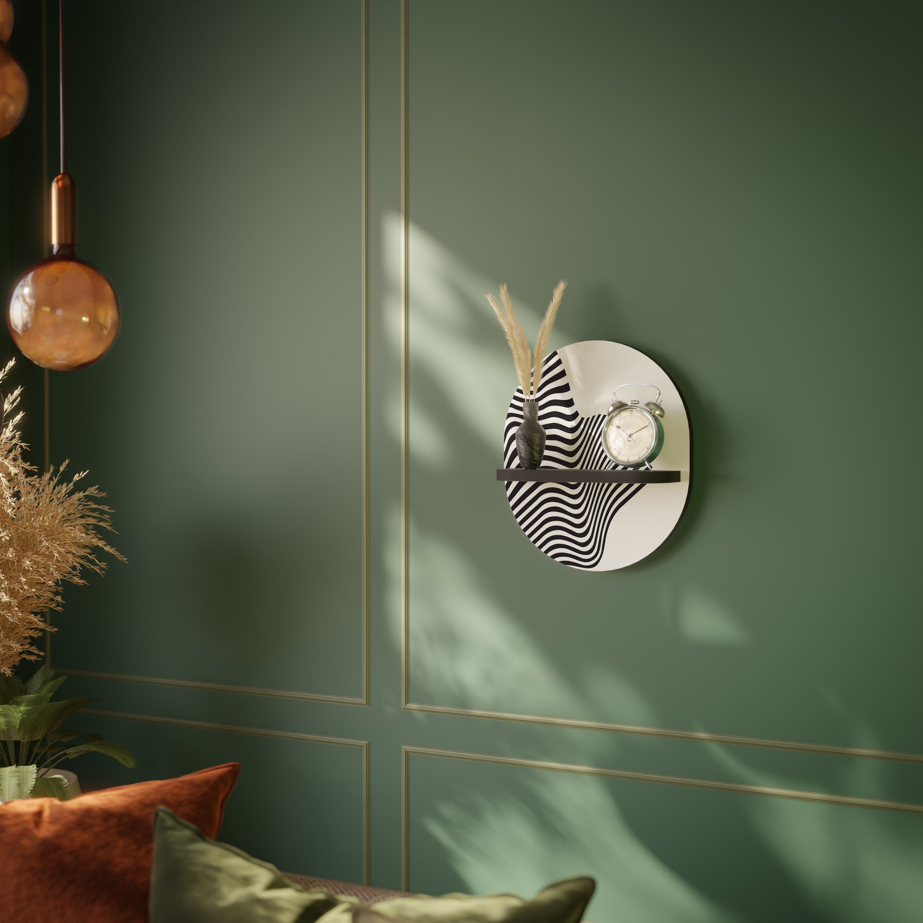 ILLUSIONARY FLOW Ovales Kunstregal in Schwarz