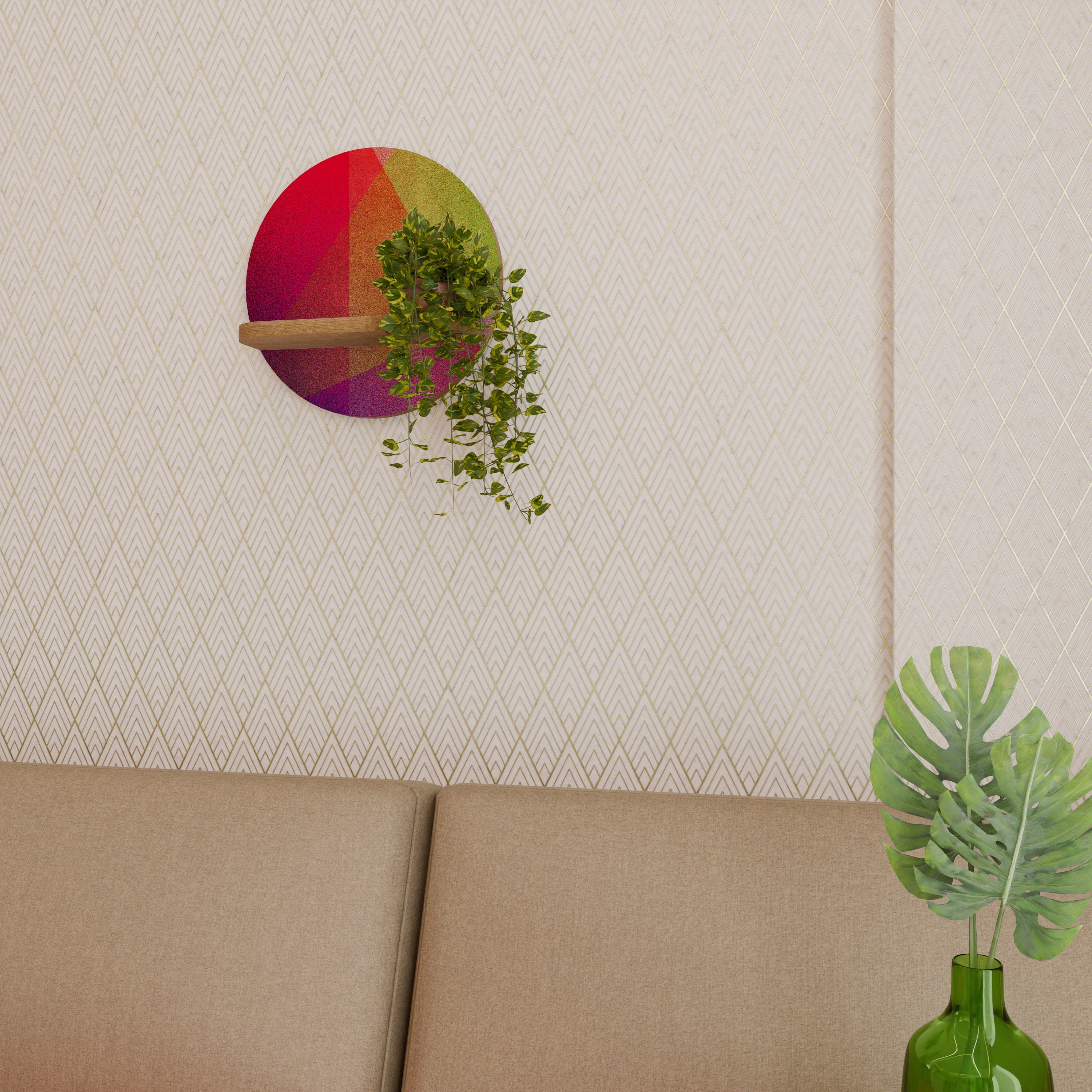 VIVID GEOMETRY Rundes Kunstregal in Eiche-Optik