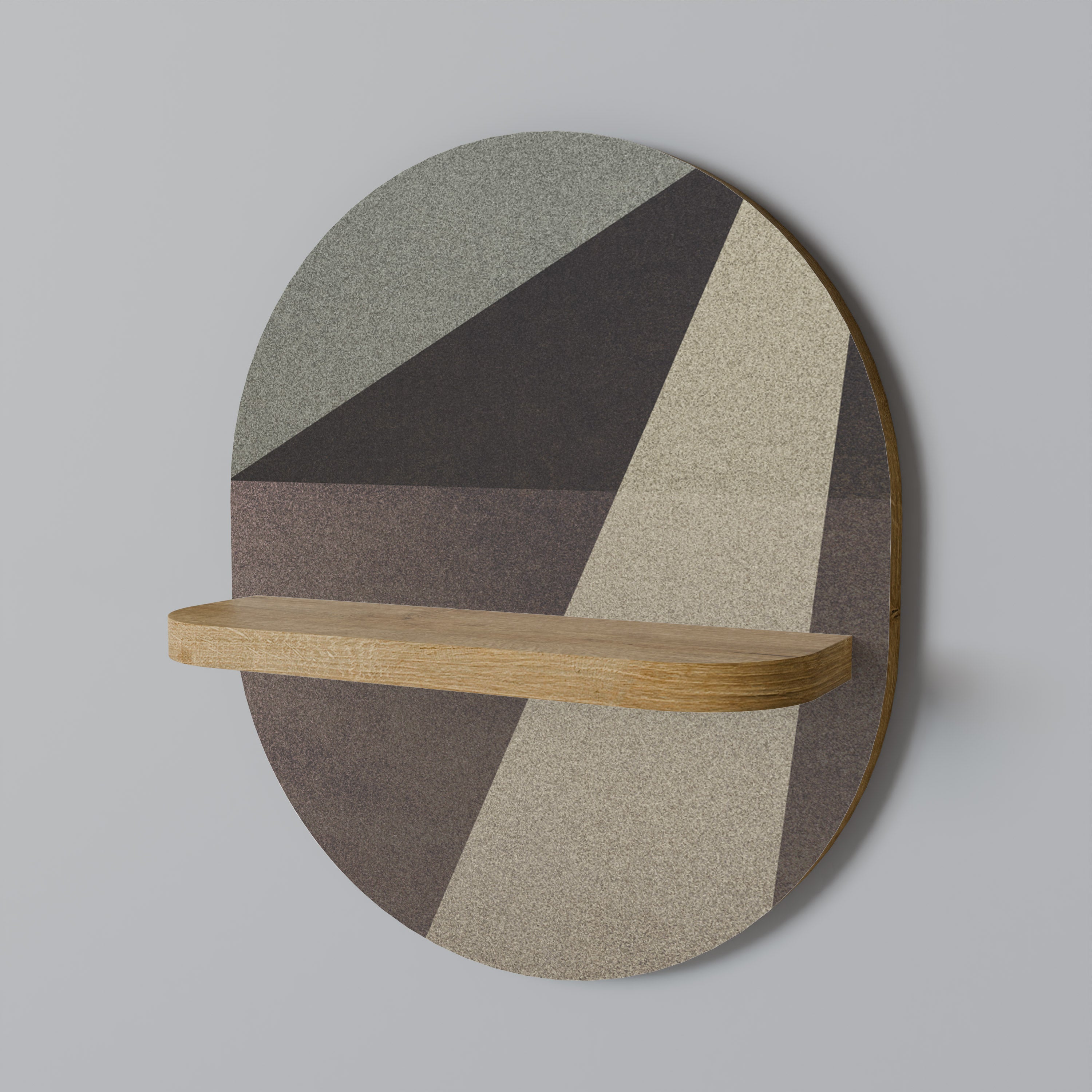 Beige Geometry Oval Art Regal in Eichenoptik
