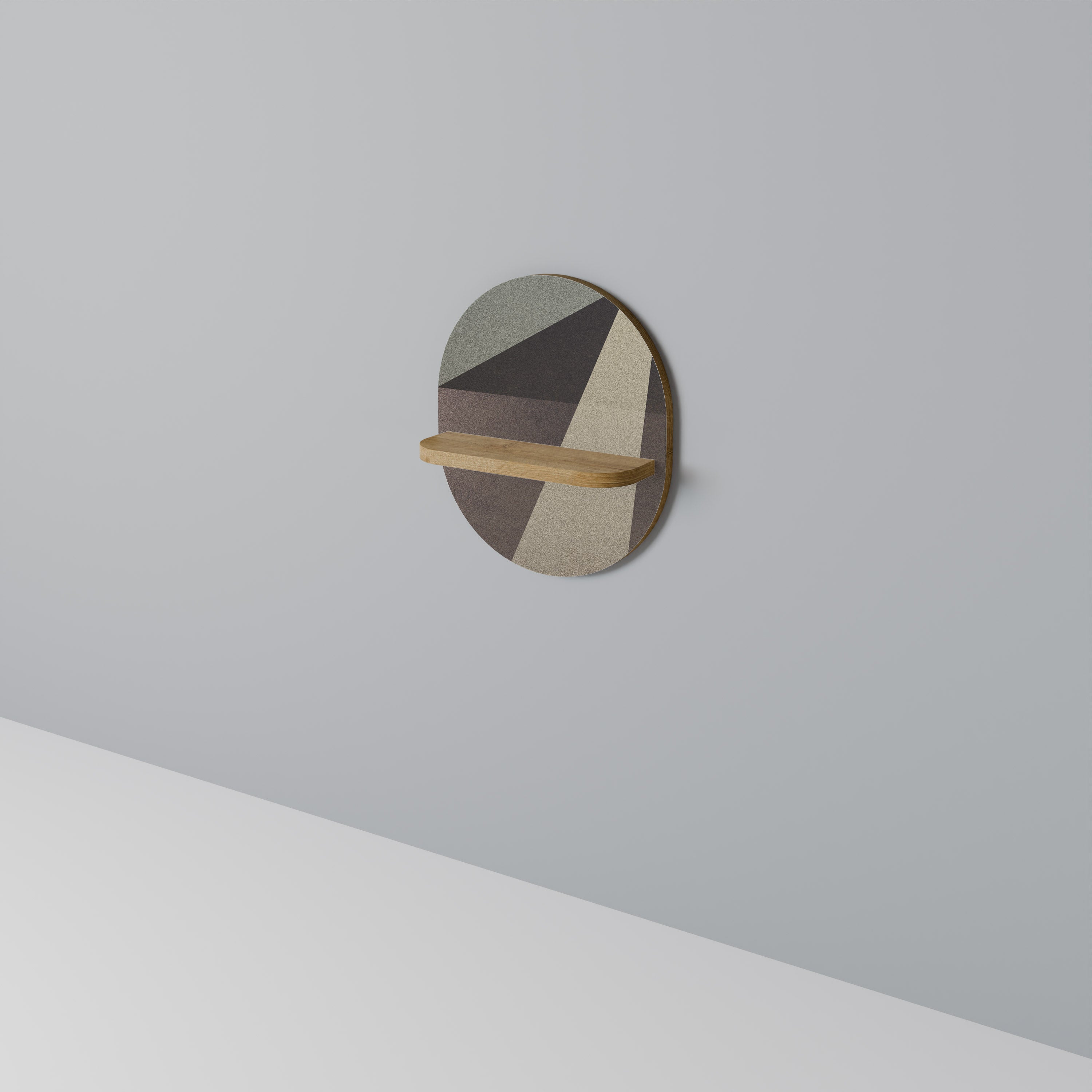 Beige Geometry Oval Art Regal in Eichenoptik