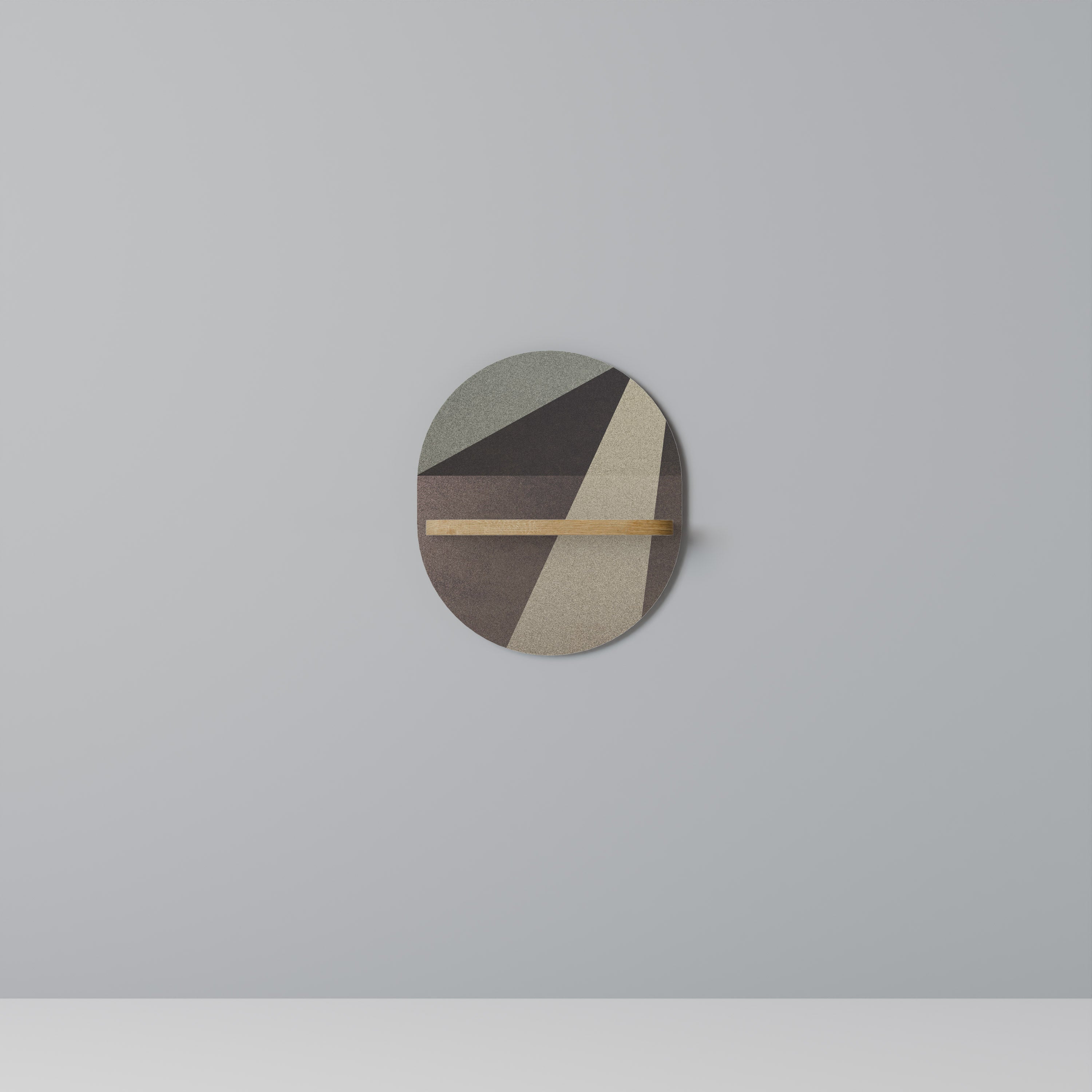 Beige Geometry Oval Art Regal in Eichenoptik