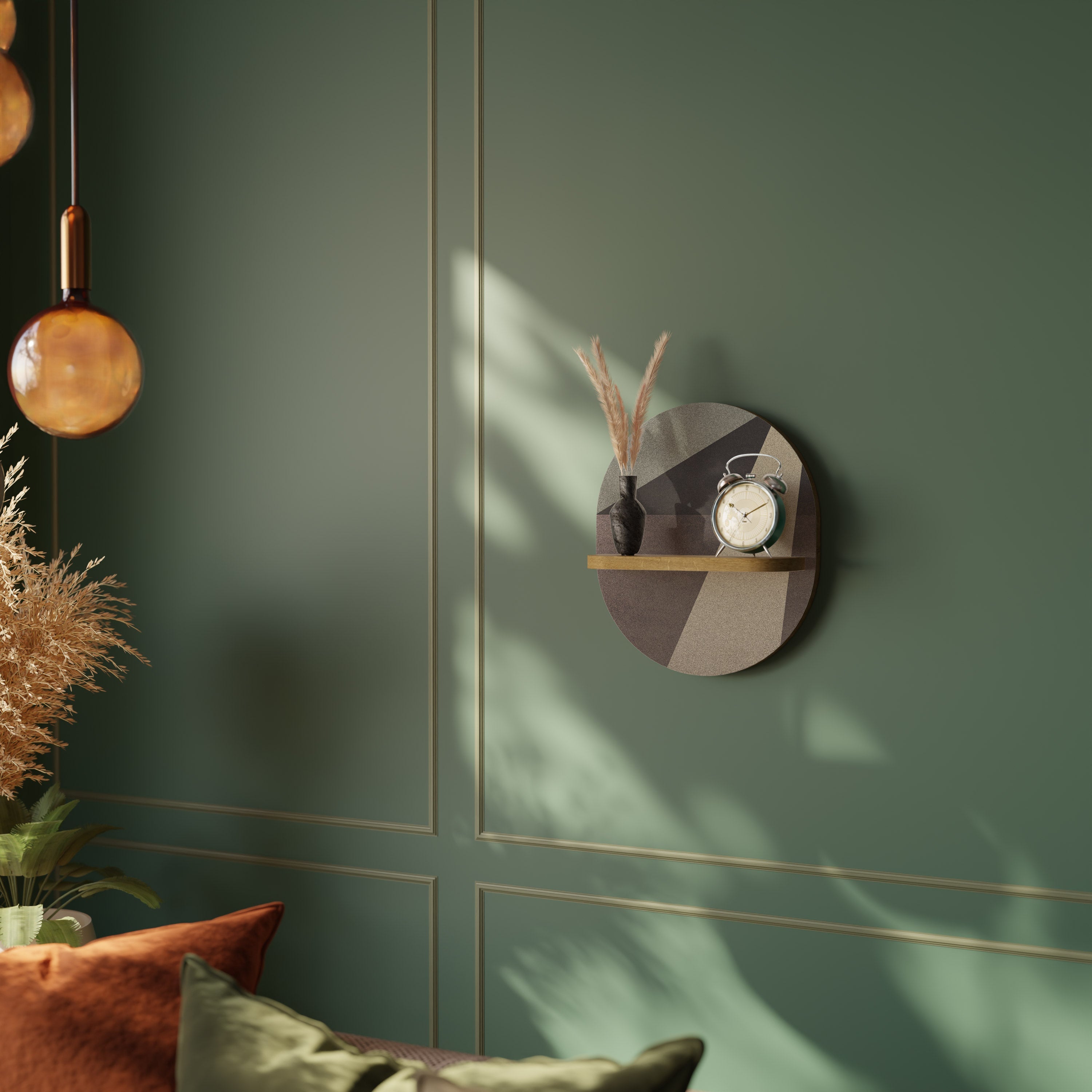 Beige Geometry Oval Art Regal in Eichenoptik