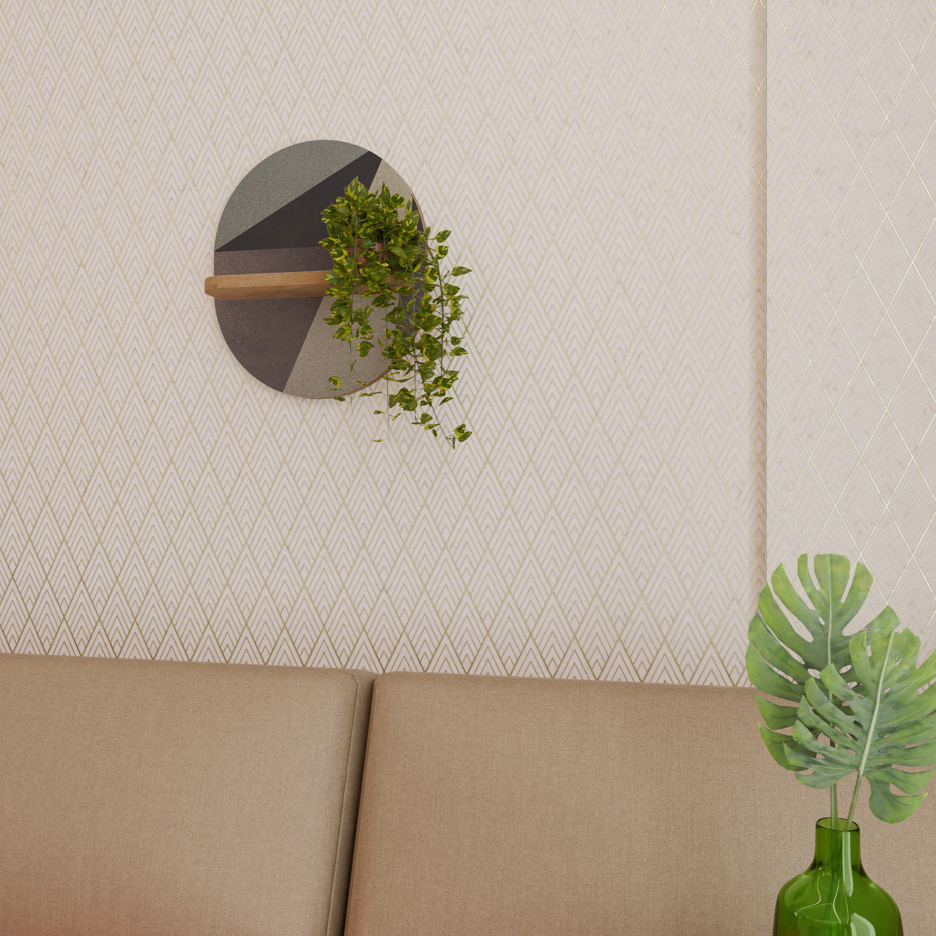 Beige Geometry Oval Art Regal in Eichenoptik