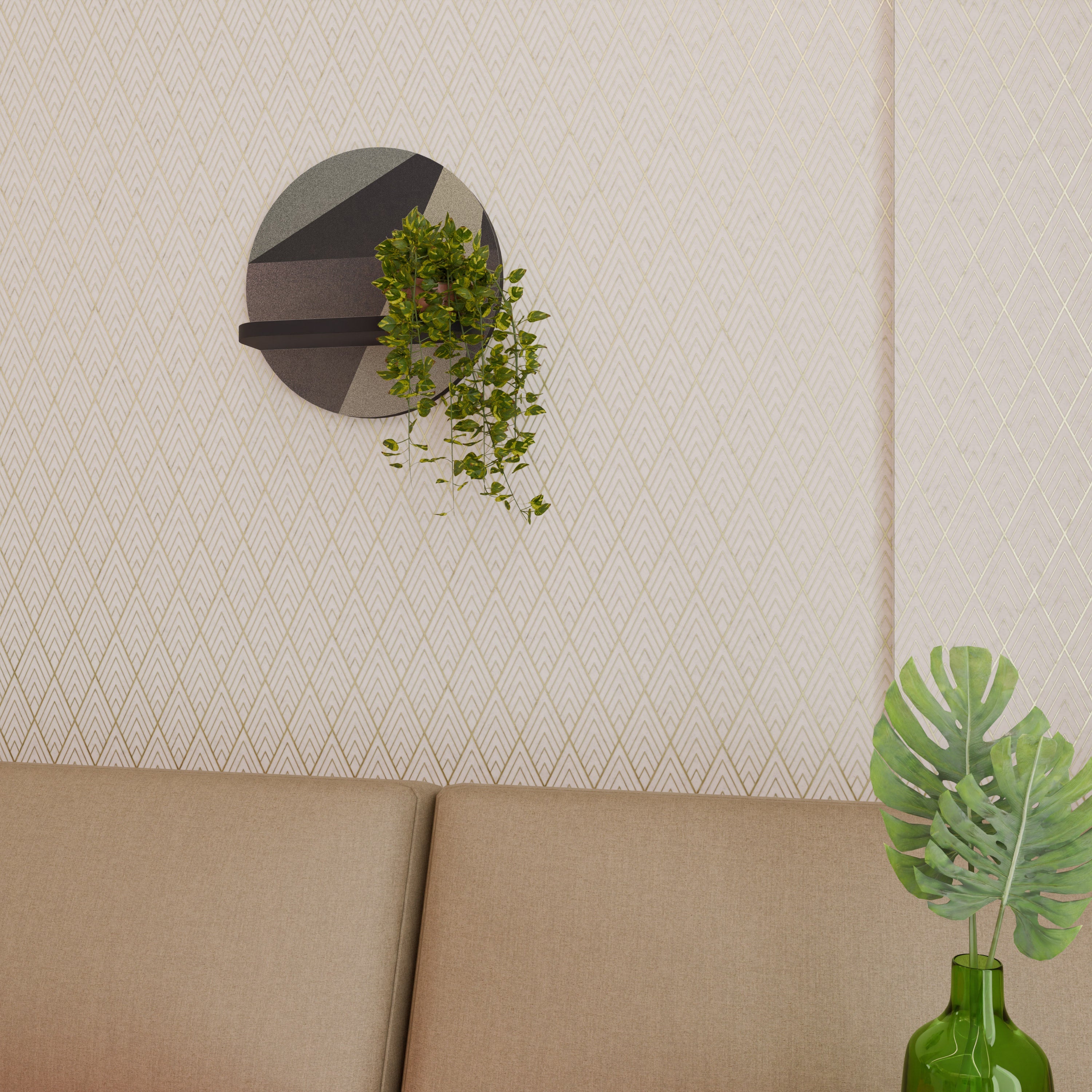 BEIGE GEOMETRY Rundes Kunstregal in Schwarz