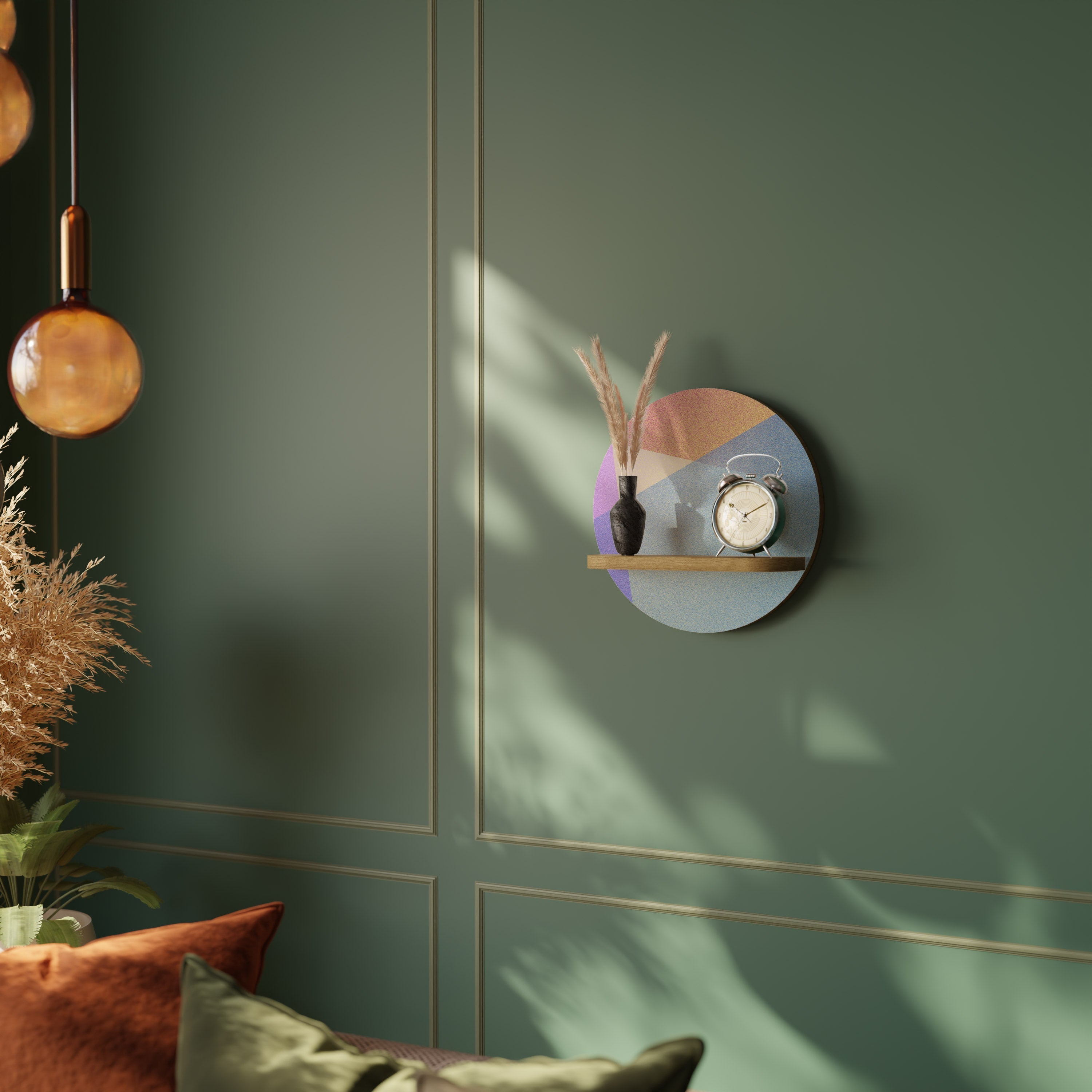 BRIGHT GEOMETRY Rundes Kunstregal in Eiche-Optik