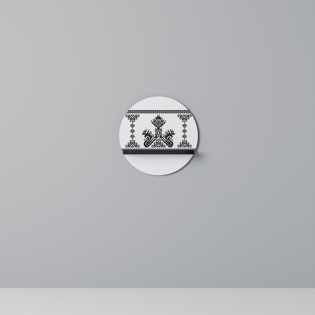 MYTHIC STITCH Round Art Shelf In Black Finish