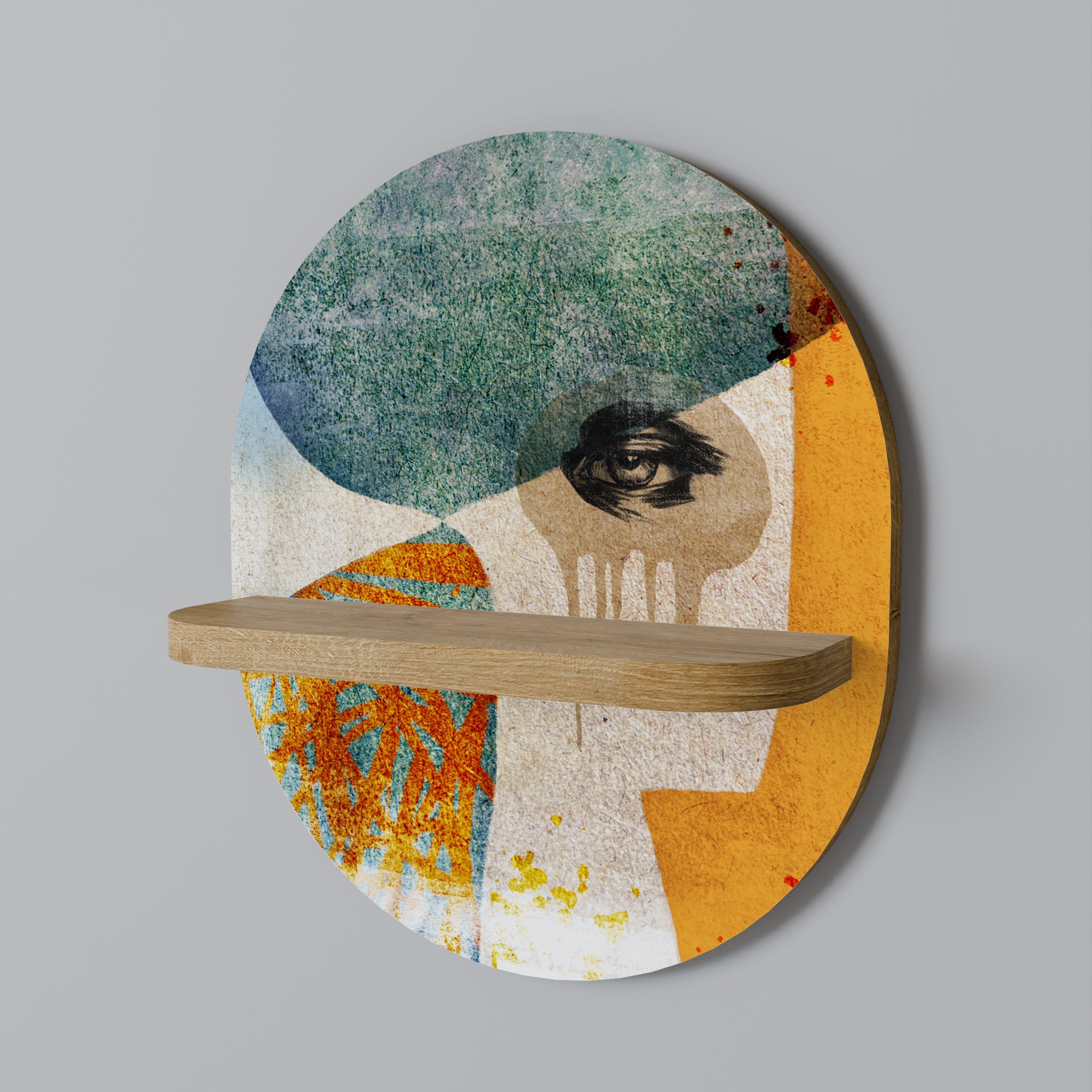 Ovales Kunstregal „ABSTRACT FACES“ in Eichenoptik