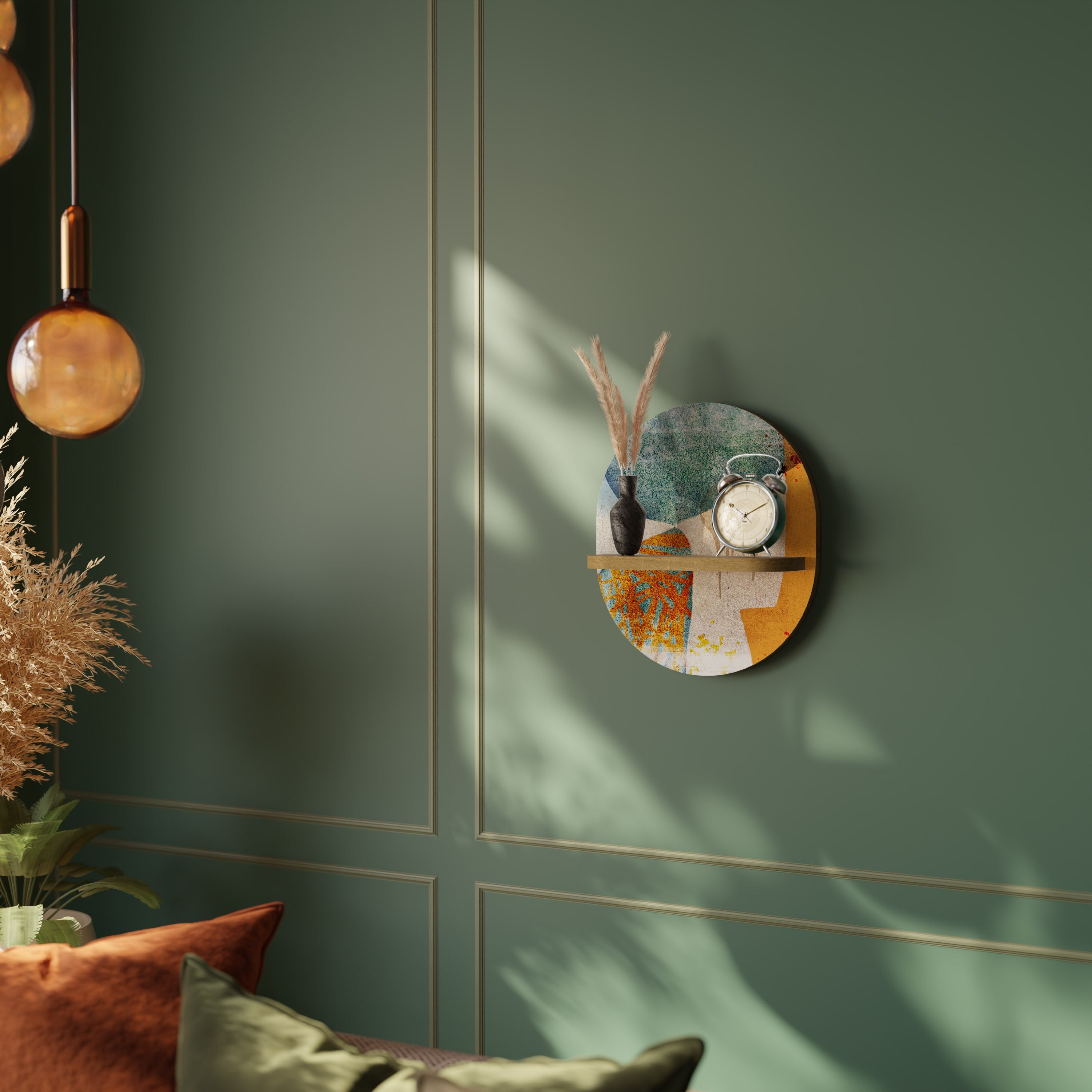 Ovales Kunstregal „ABSTRACT FACES“ in Eichenoptik