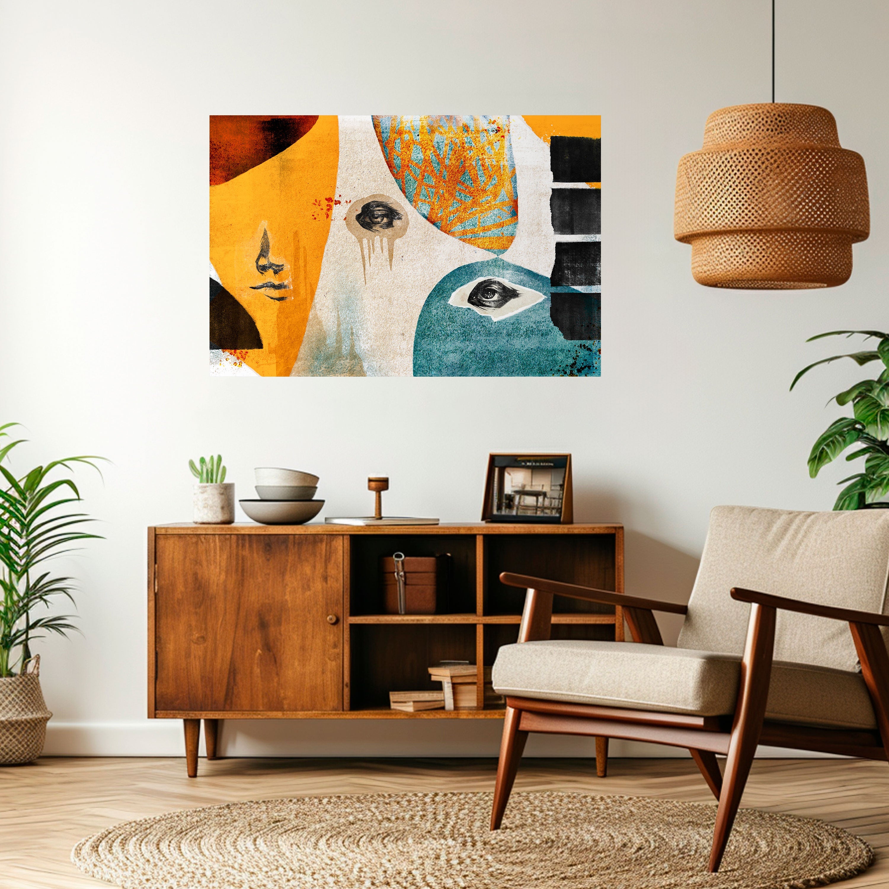 ABSTRAKTE GESICHTER Horizontales Poster zum Abziehen und Aufkleben