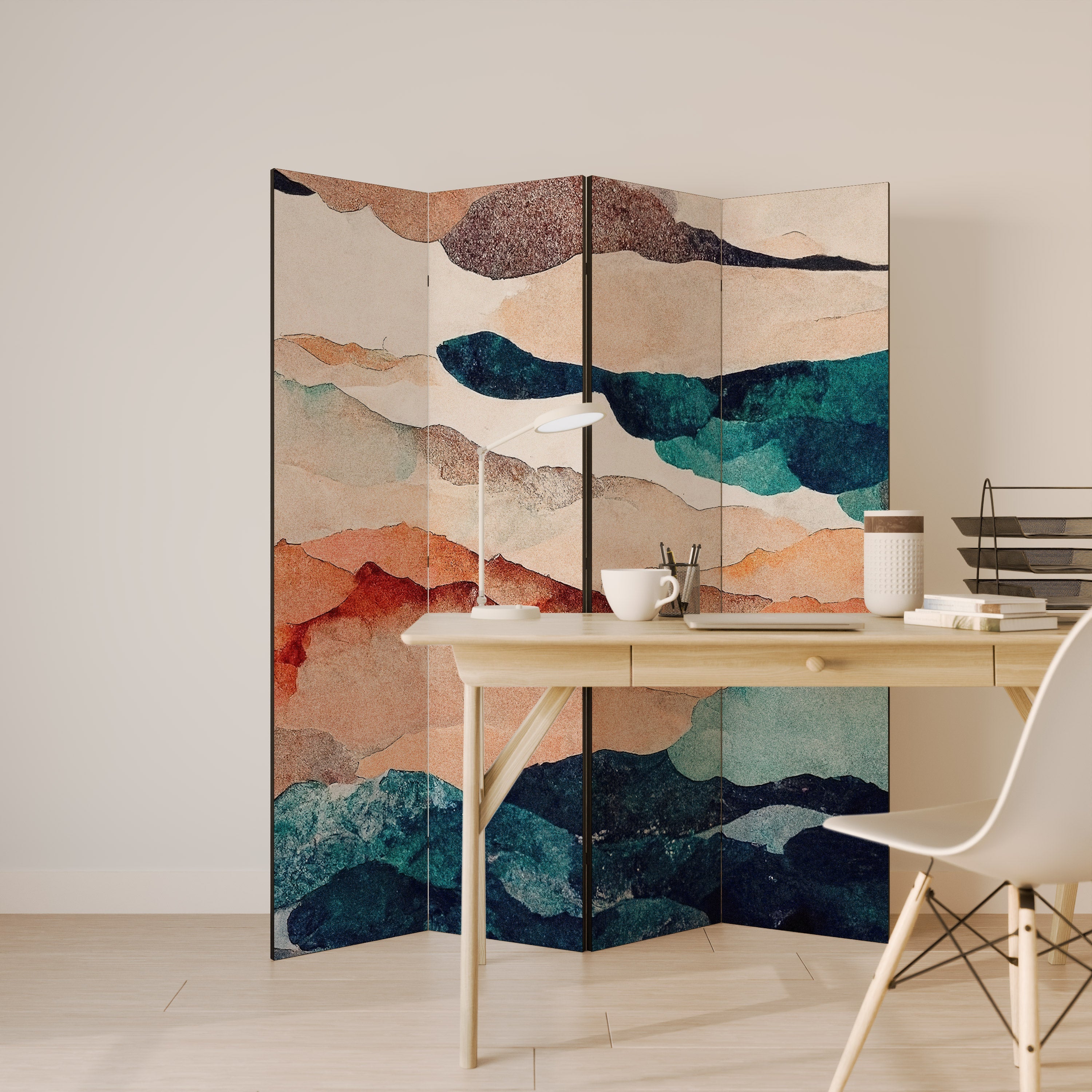 Dekorativer 4-teiliger Raumteiler „ABSTRACT LANDSCAPE“