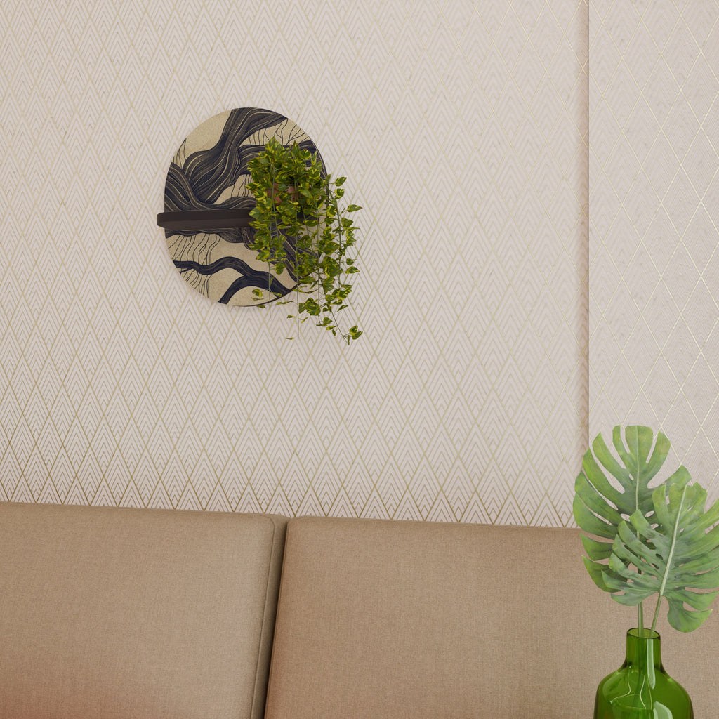 UNIFIED FRAGMENTS Oval Art Shelf In Black Finish