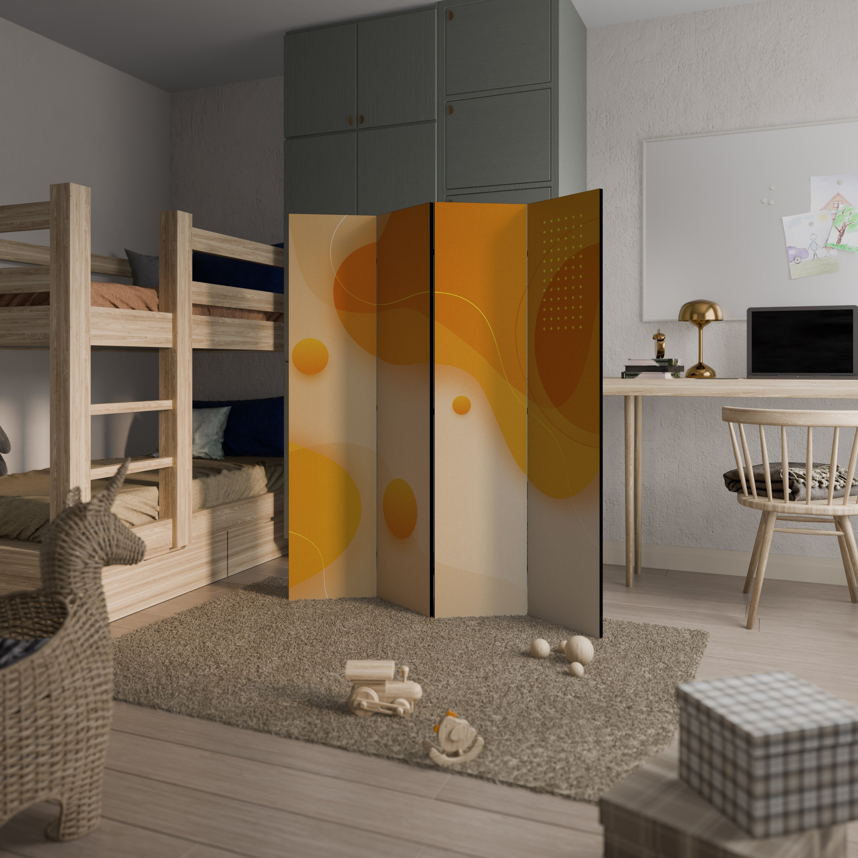 ORANGE ARRANGEMENT Dekorativer 4-teiliger Raumteiler