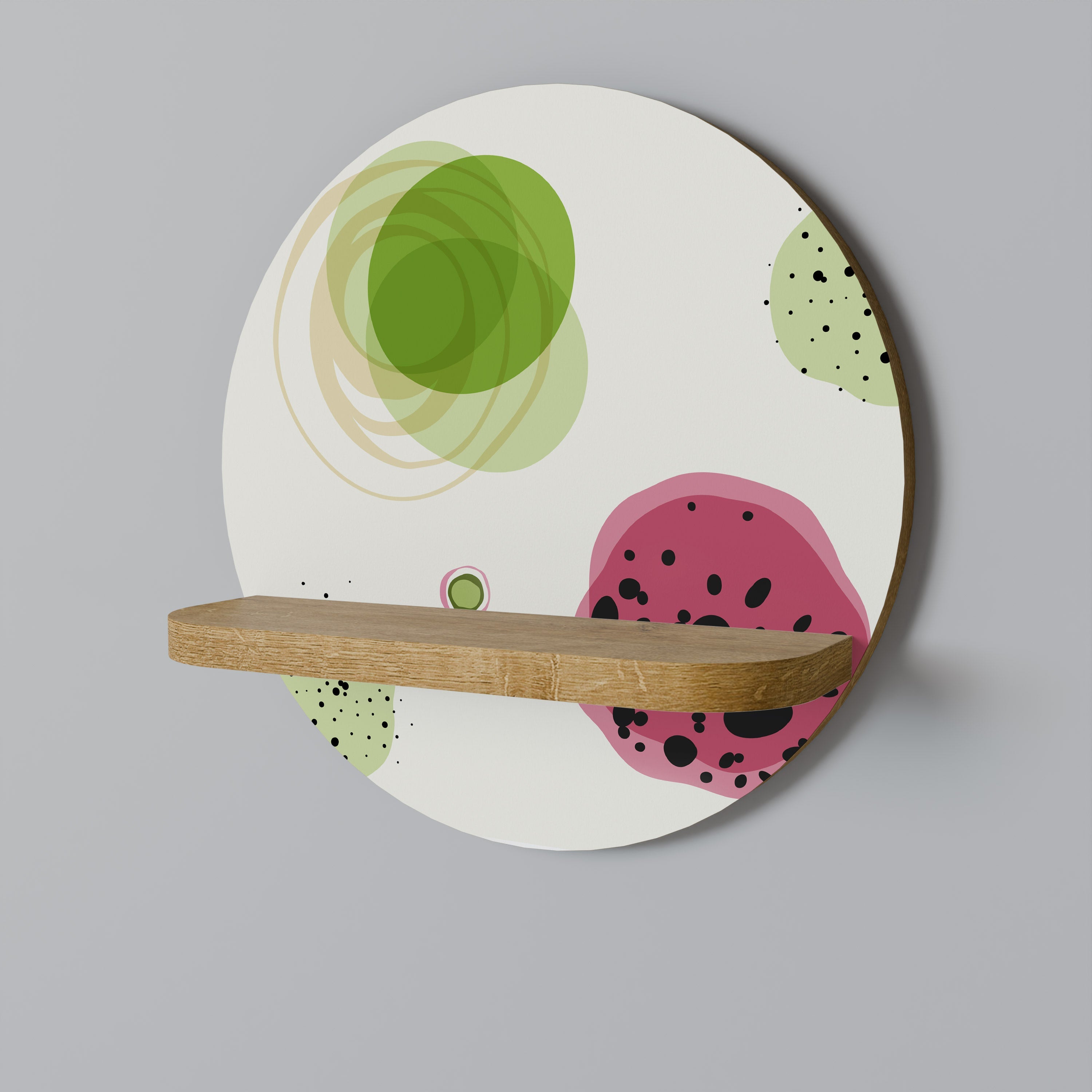 COLORFUL COSMOS Rundes Kunstregal in Eiche-Optik