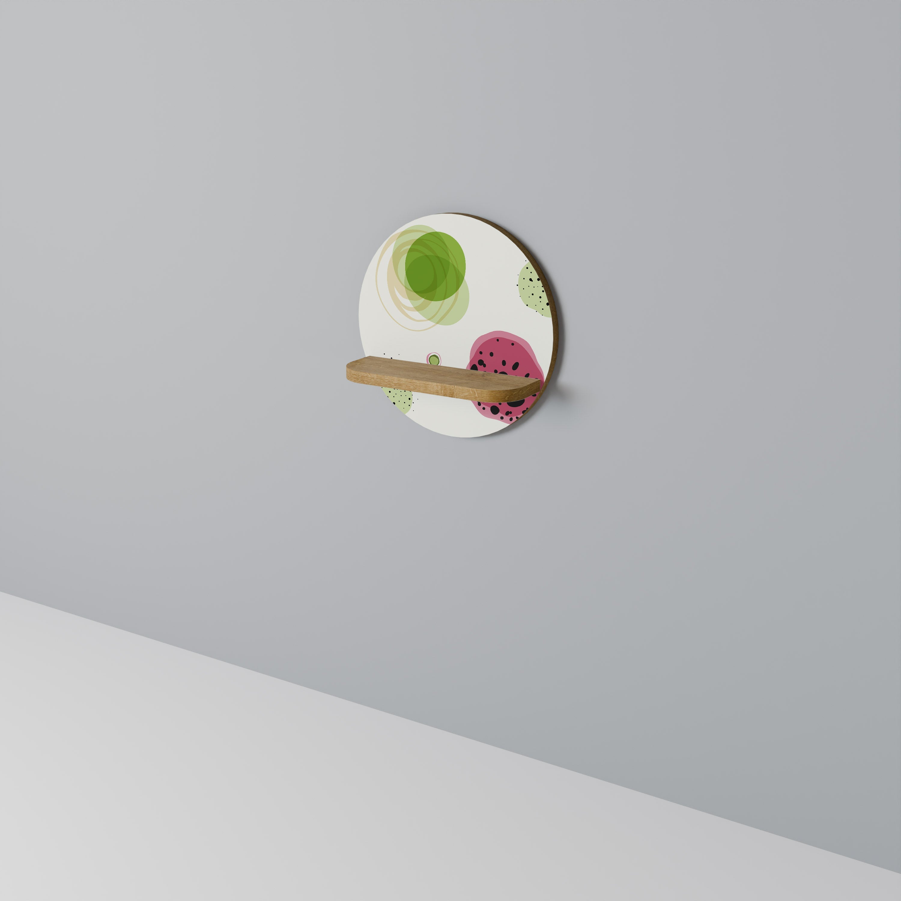 COLORFUL COSMOS Rundes Kunstregal in Eiche-Optik