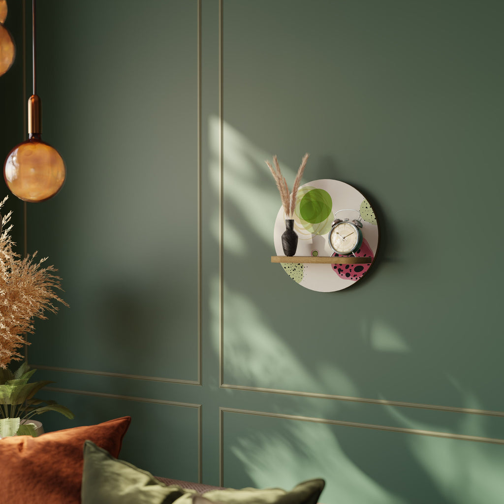 COLORFUL COSMOS Rundes Kunstregal in Eiche-Optik