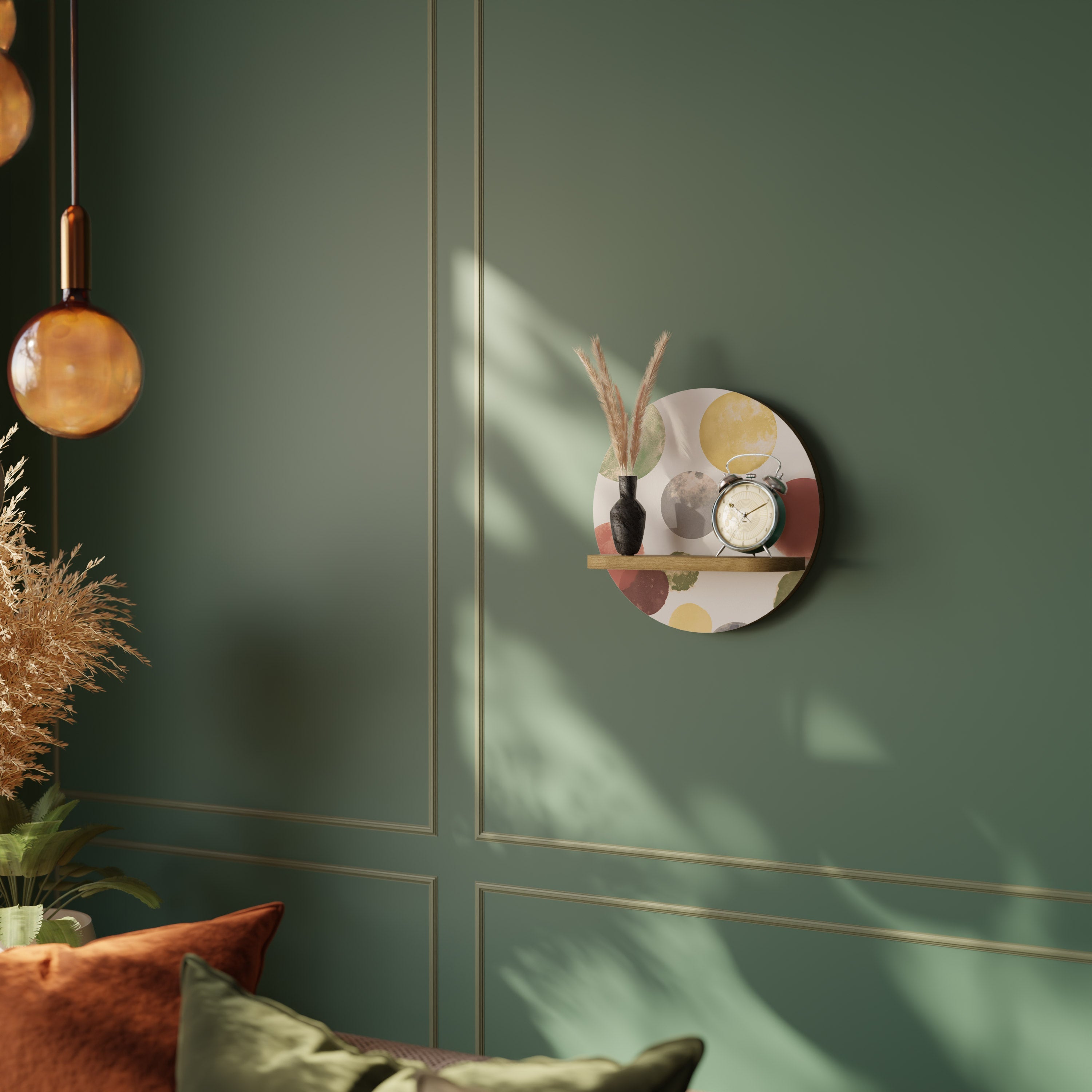 FLEETING HAPPINESS Rundes Kunstregal in Eiche-Optik