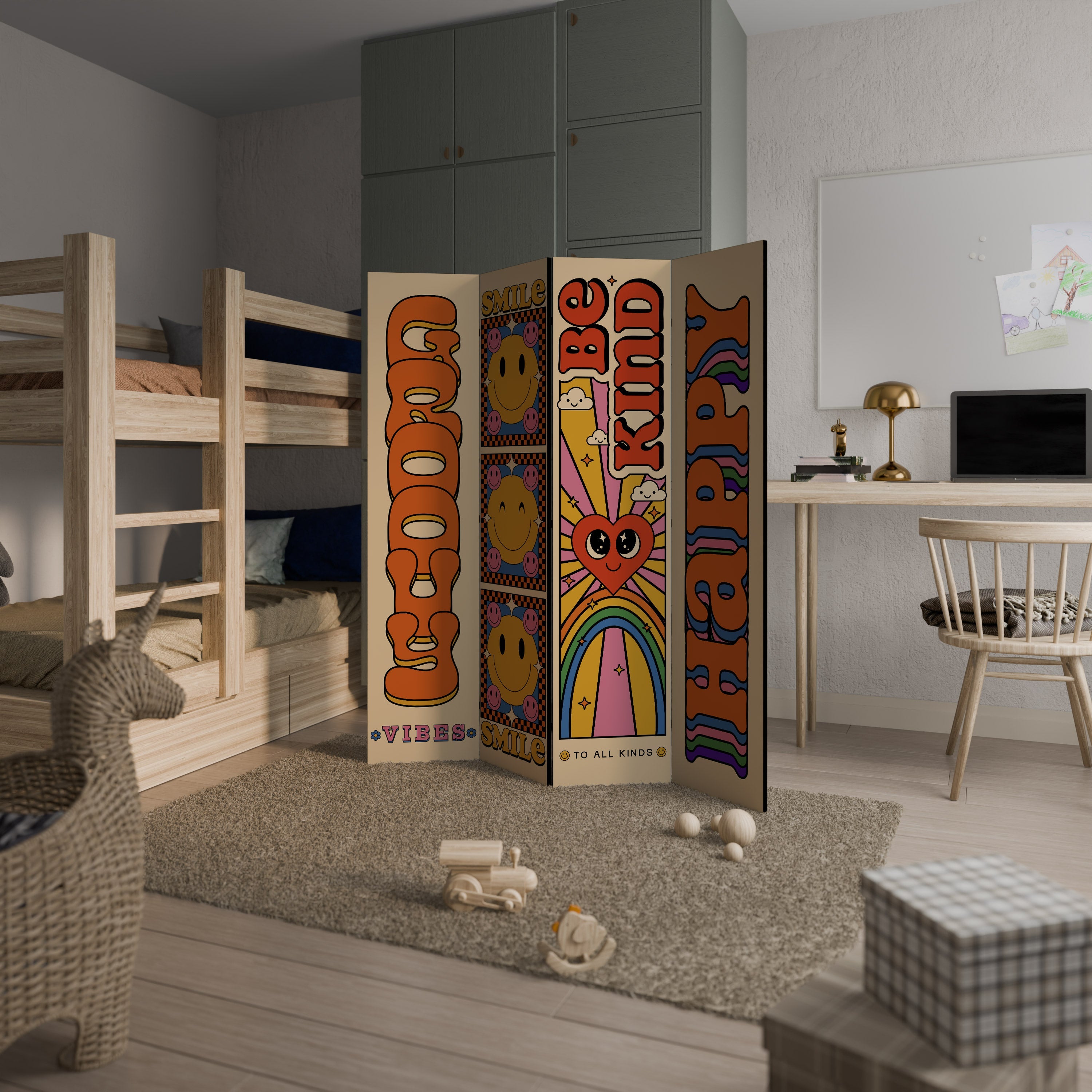 GROOVY POSTERS Dekorativer 4-teiliger Raumteiler