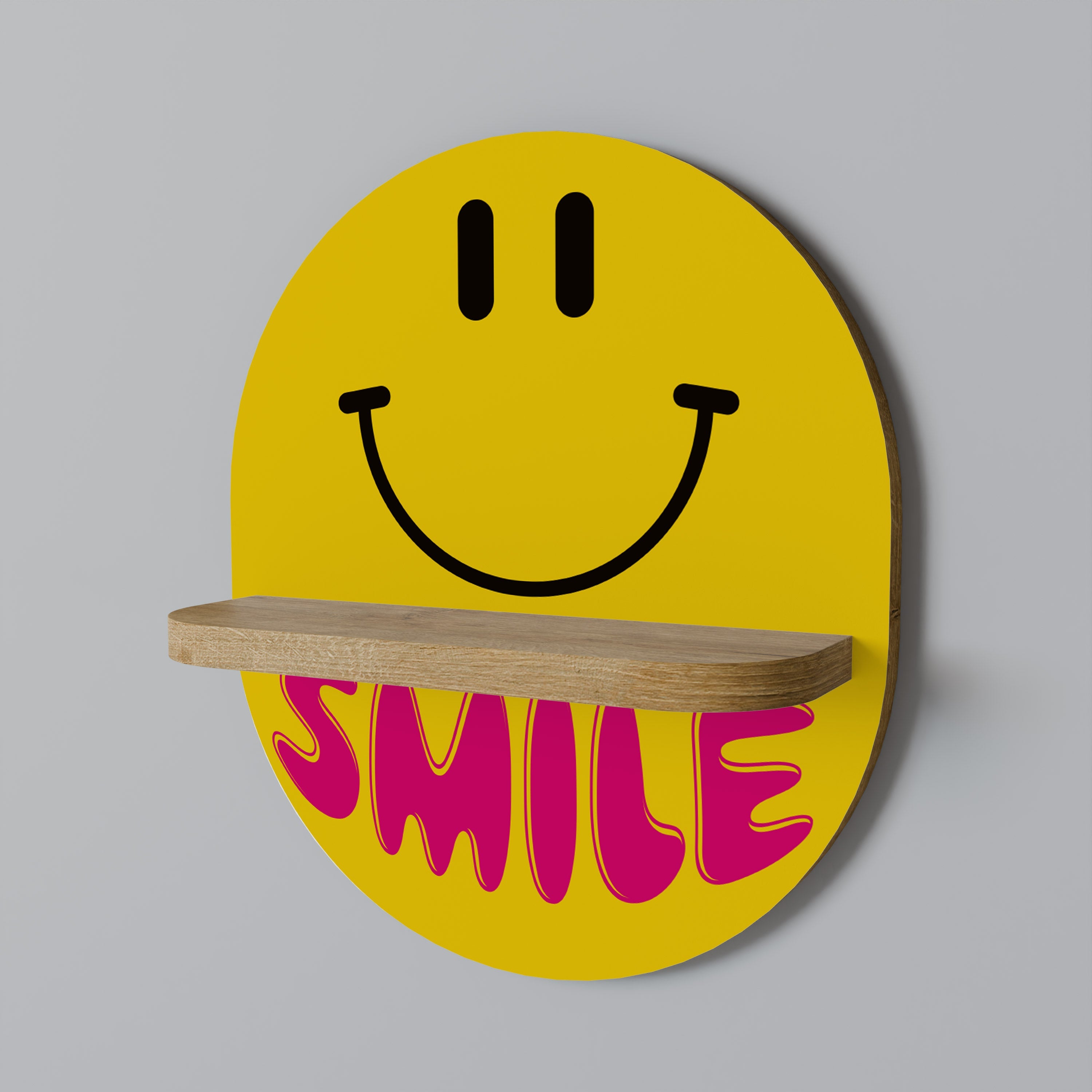 KEEP SMILING Ovales Kunstregal in Eichenoptik