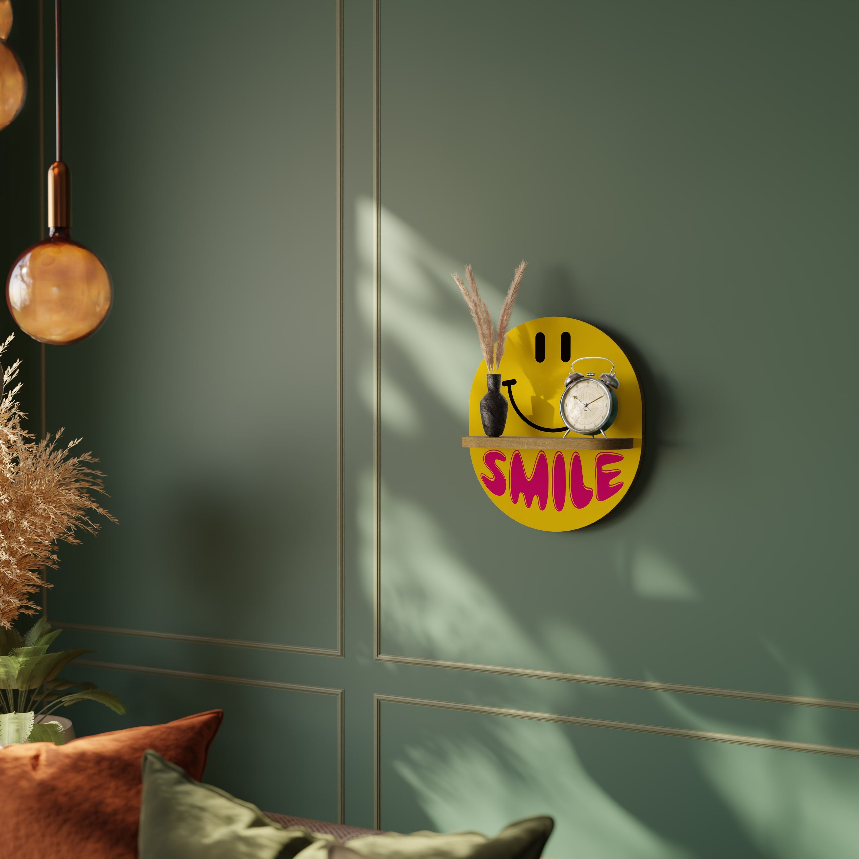 KEEP SMILING Ovales Kunstregal in Eichenoptik