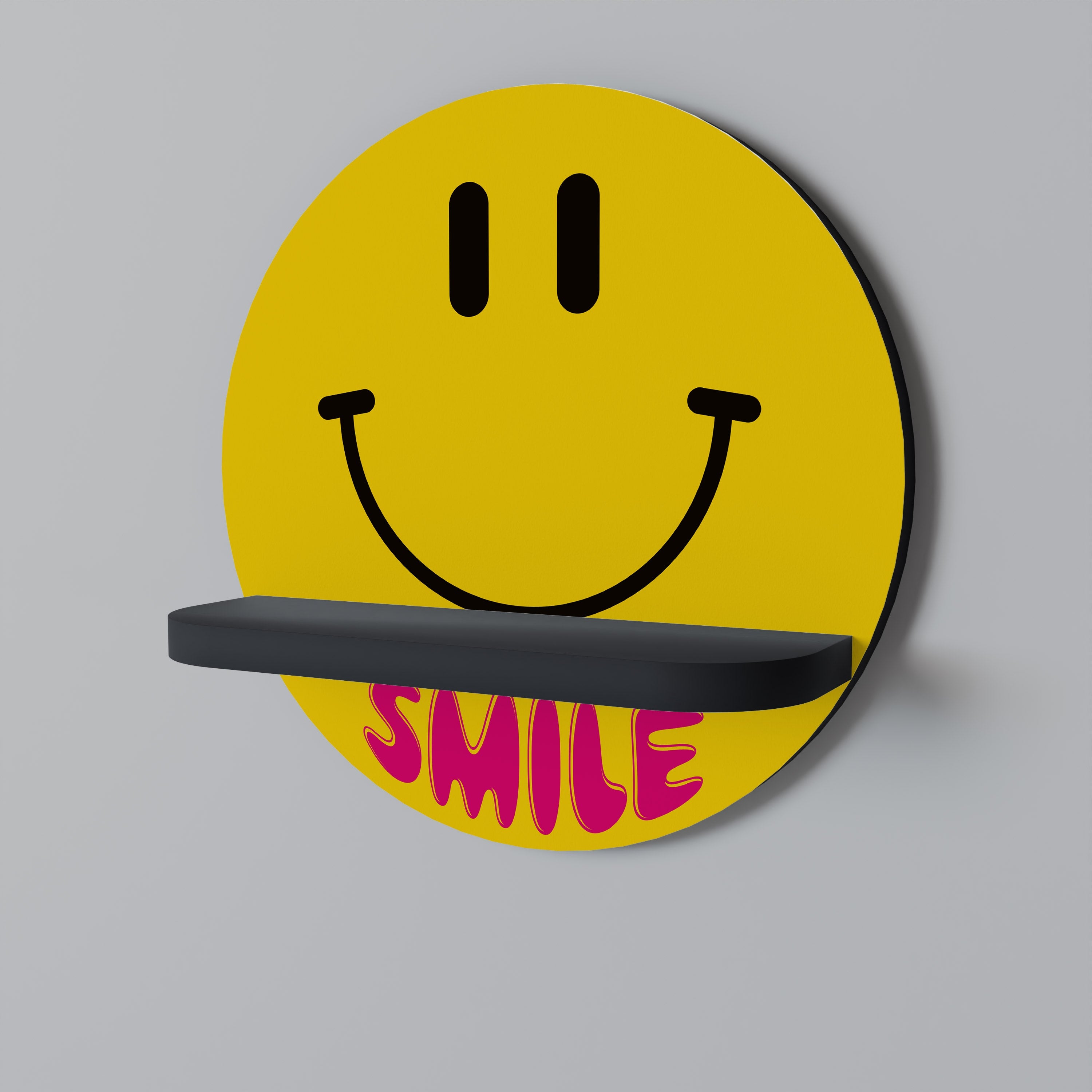 KEEP SMILING Rundes Kunstregal in Schwarz