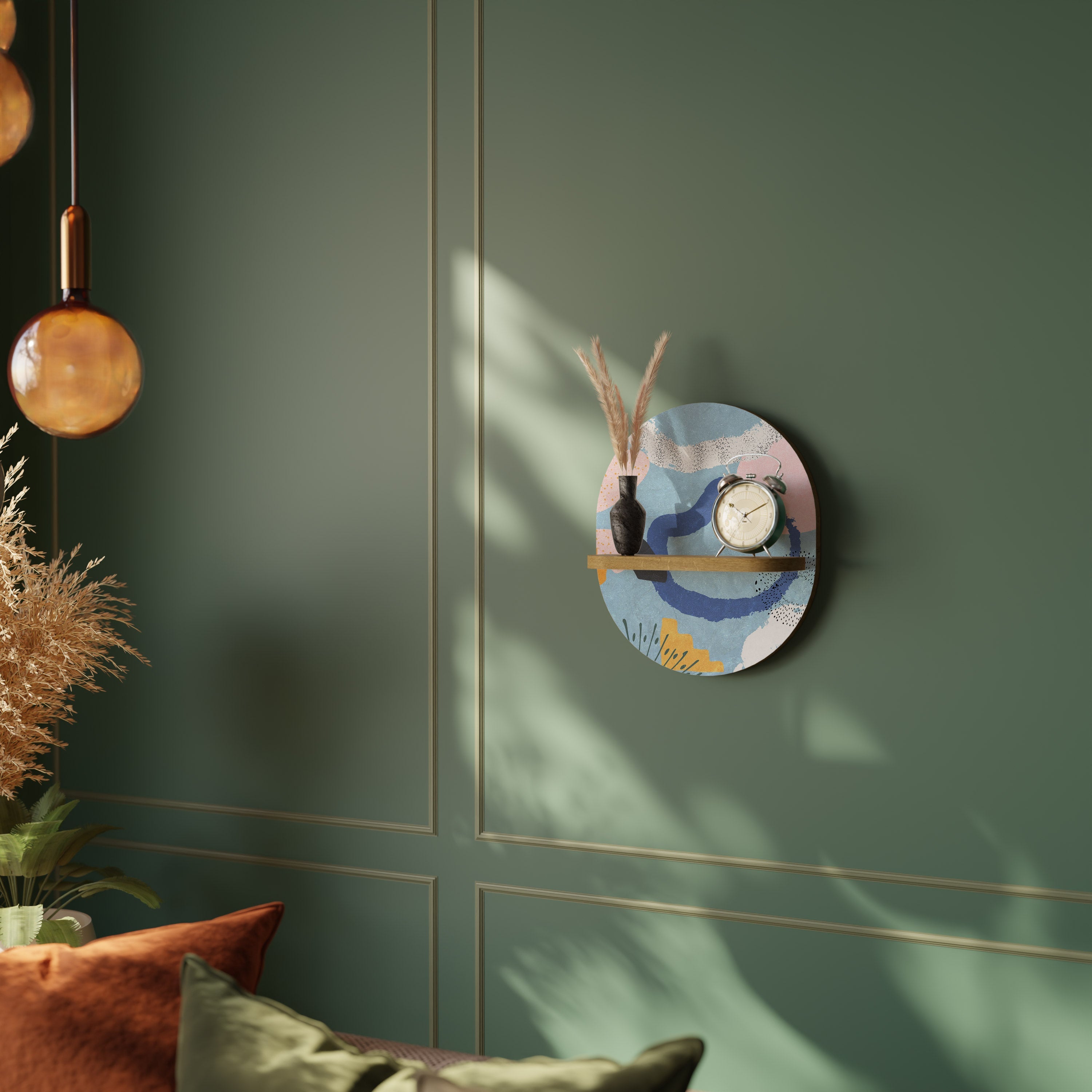 DREAMY SWIRLS Ovales Kunstregal in Eichenoptik