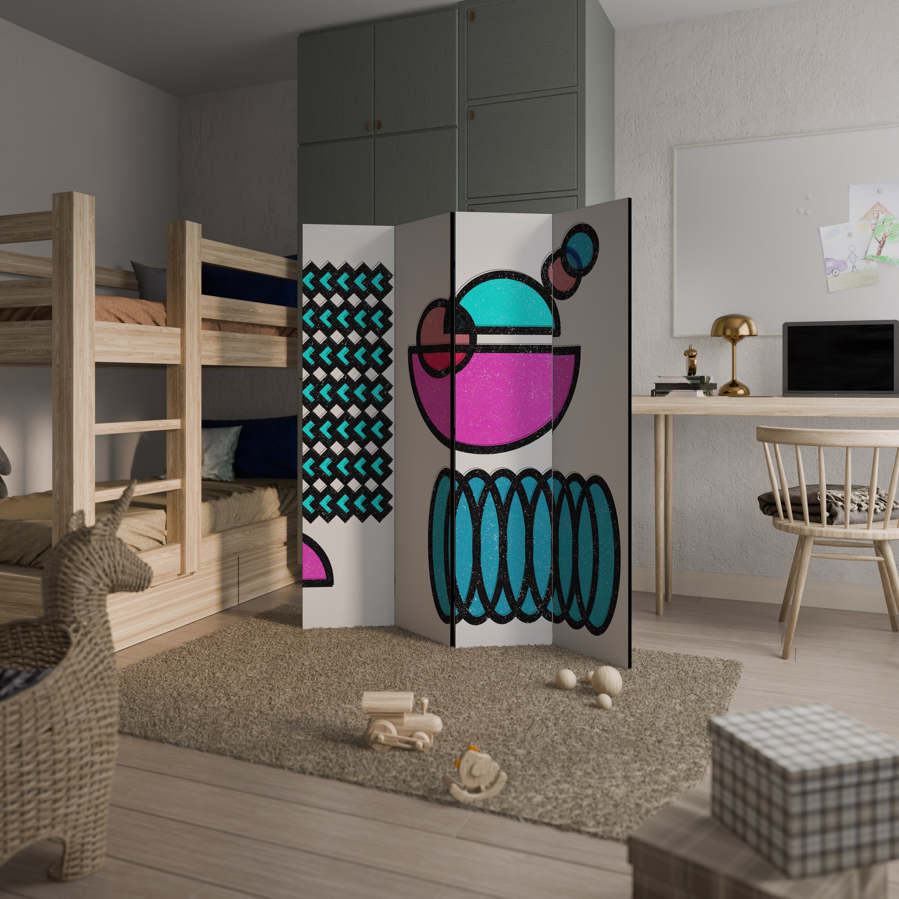 GEOMETRIC RHAPSODY Dekorativer 4-teiliger Raumteiler