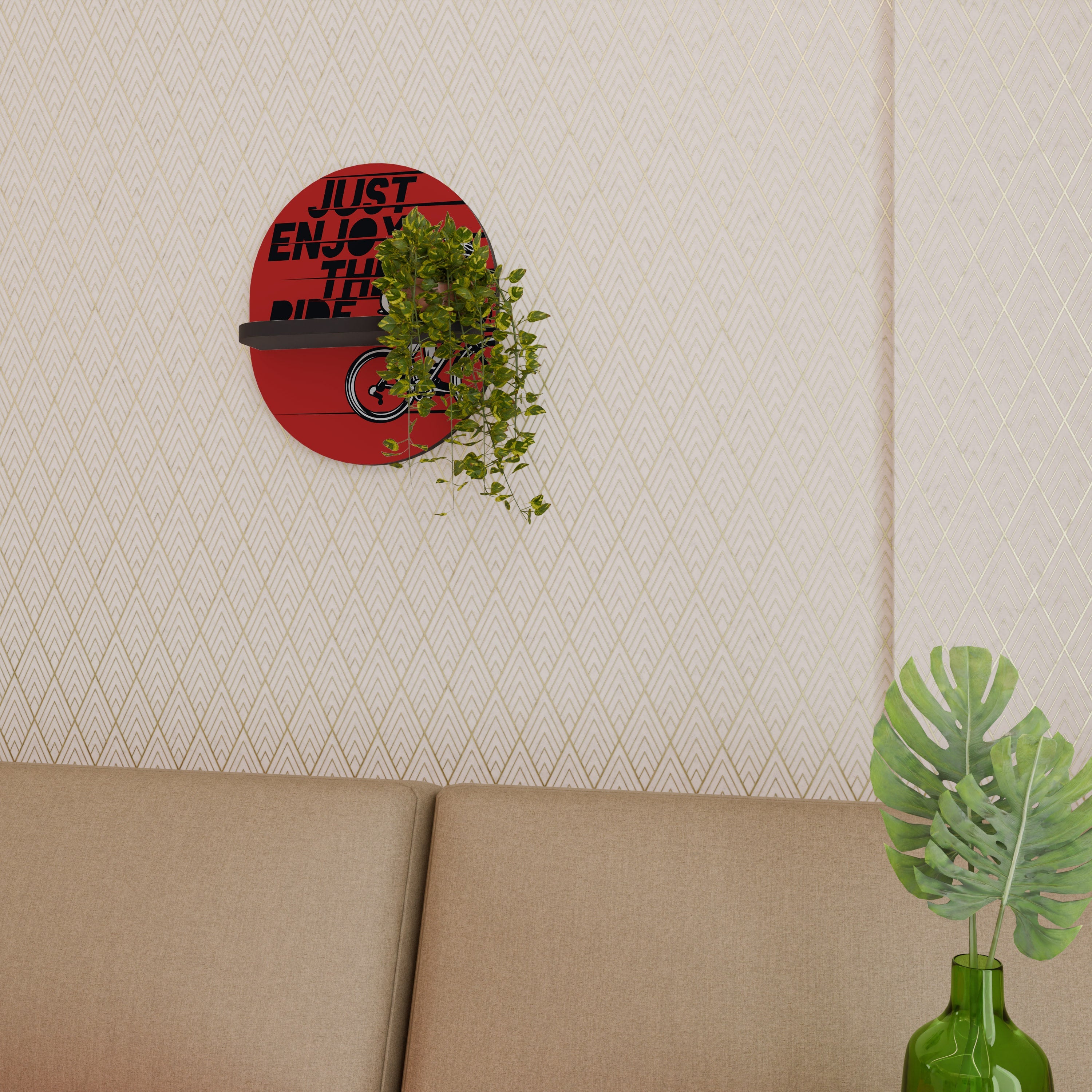 ENJOY THE RIDE Ovales Kunstregal in Schwarz