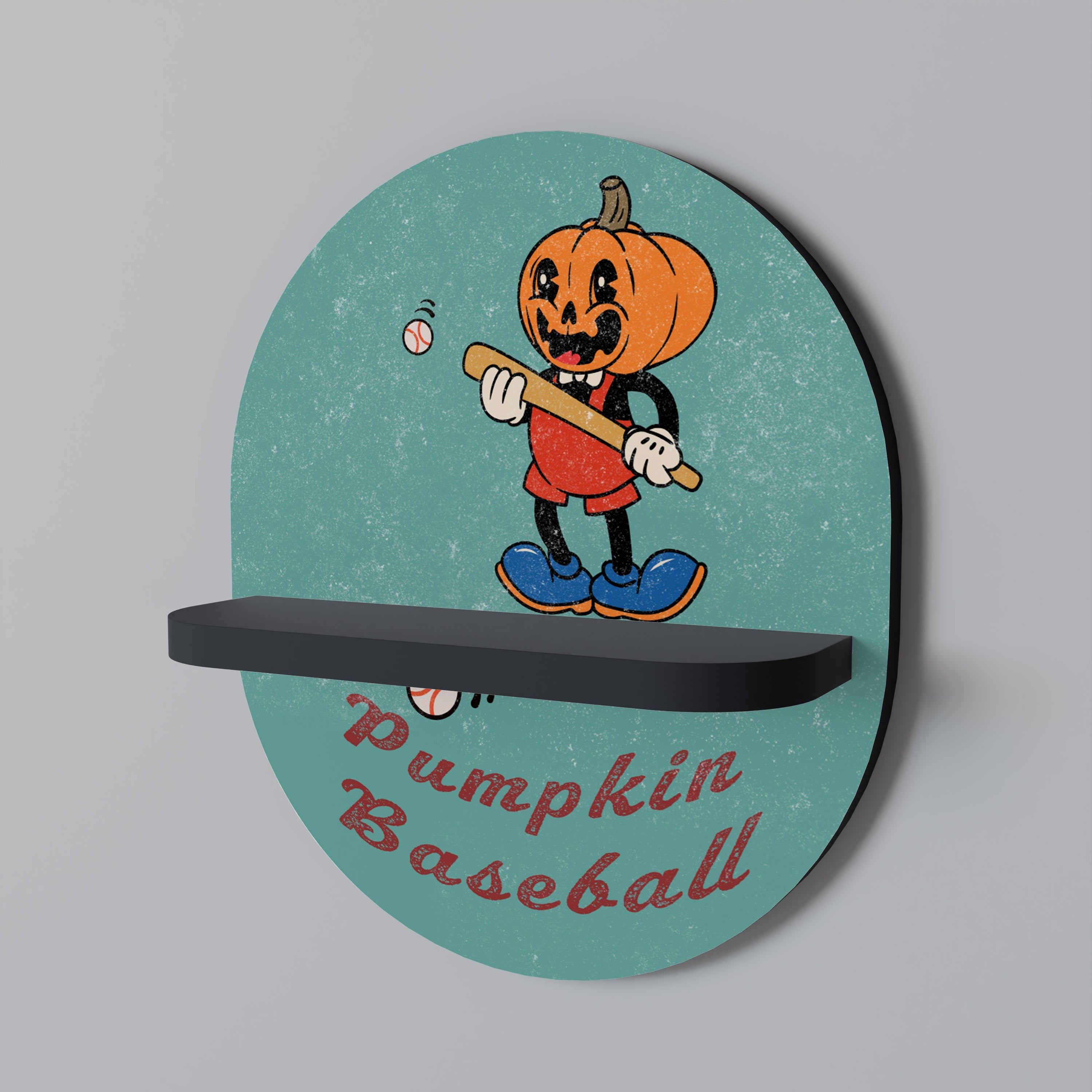 PUMPKIN BASEBALL Ovales Kunstregal in Schwarz