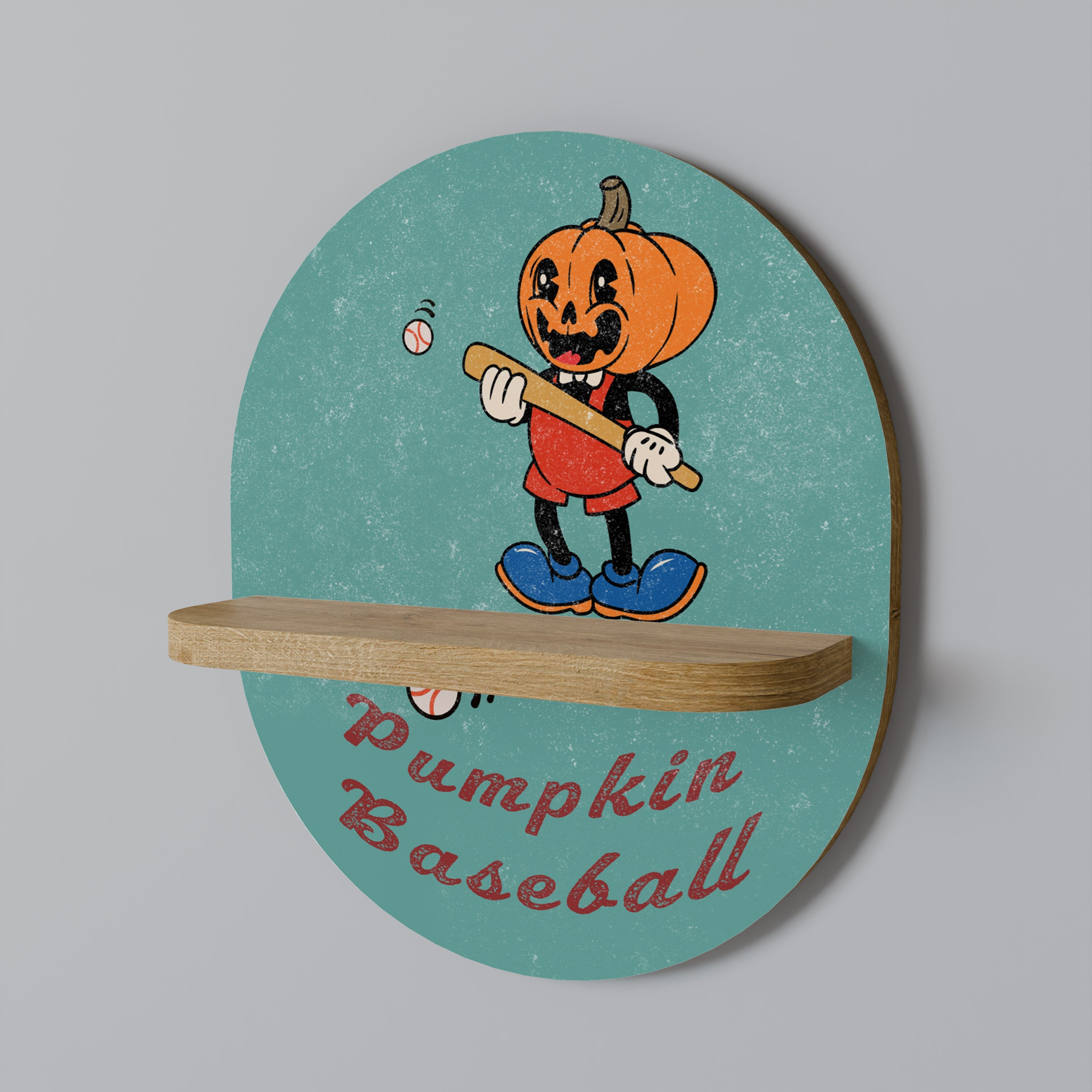 PUMPKIN BASEBALL Ovales Kunstregal in Eichenoptik