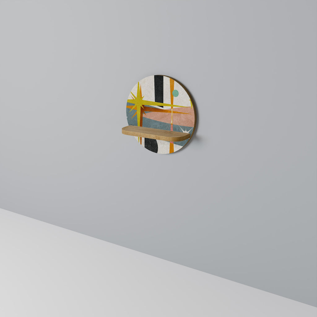 INTERSTELLAR VIBES Rundes Kunstregal in Eiche-Optik