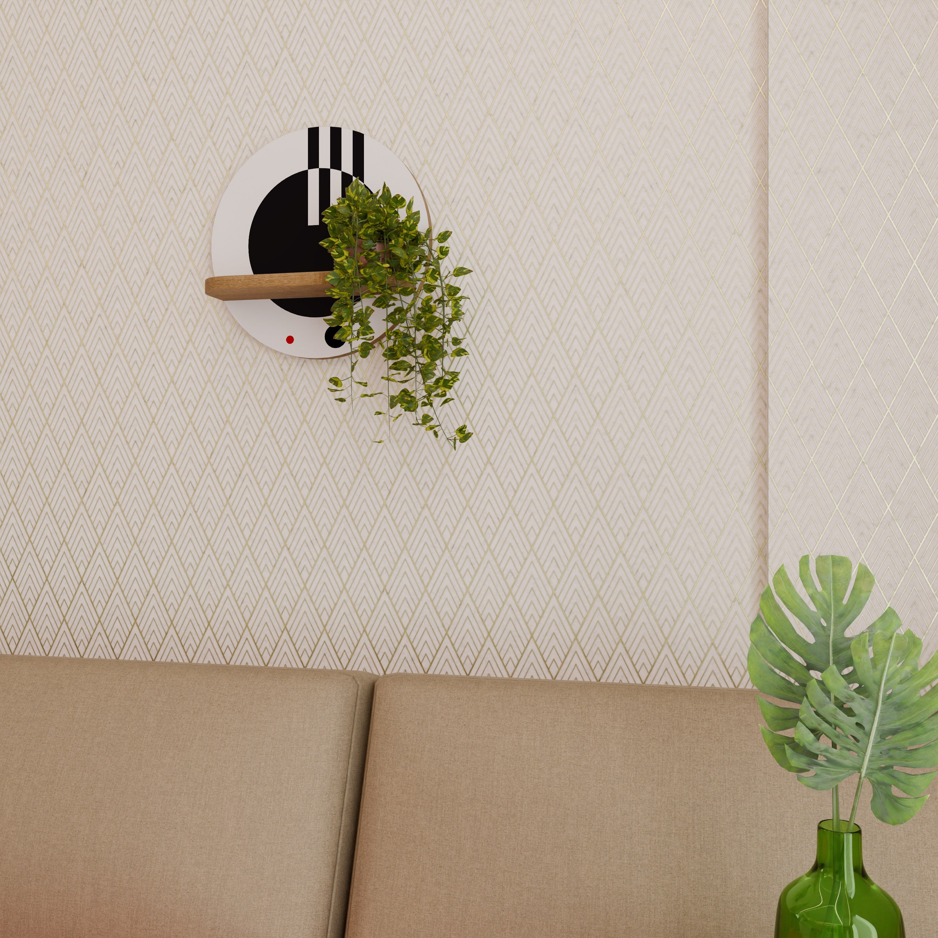 BLACK AND WHITE COMBINATION Rundes Kunstregal in Eiche-Optik