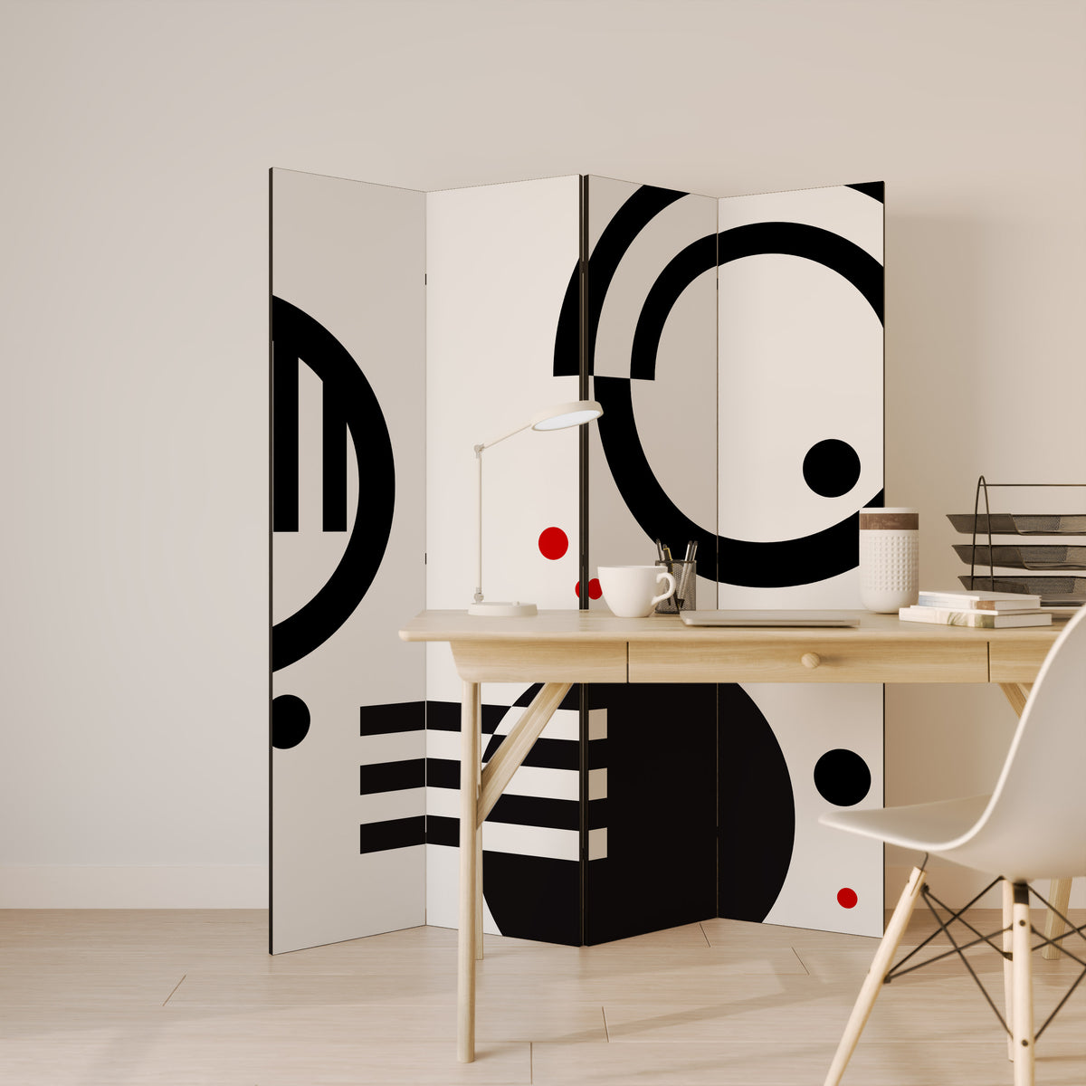 BLACK AND WHITE COMBINATION 4-teiliger Paravent