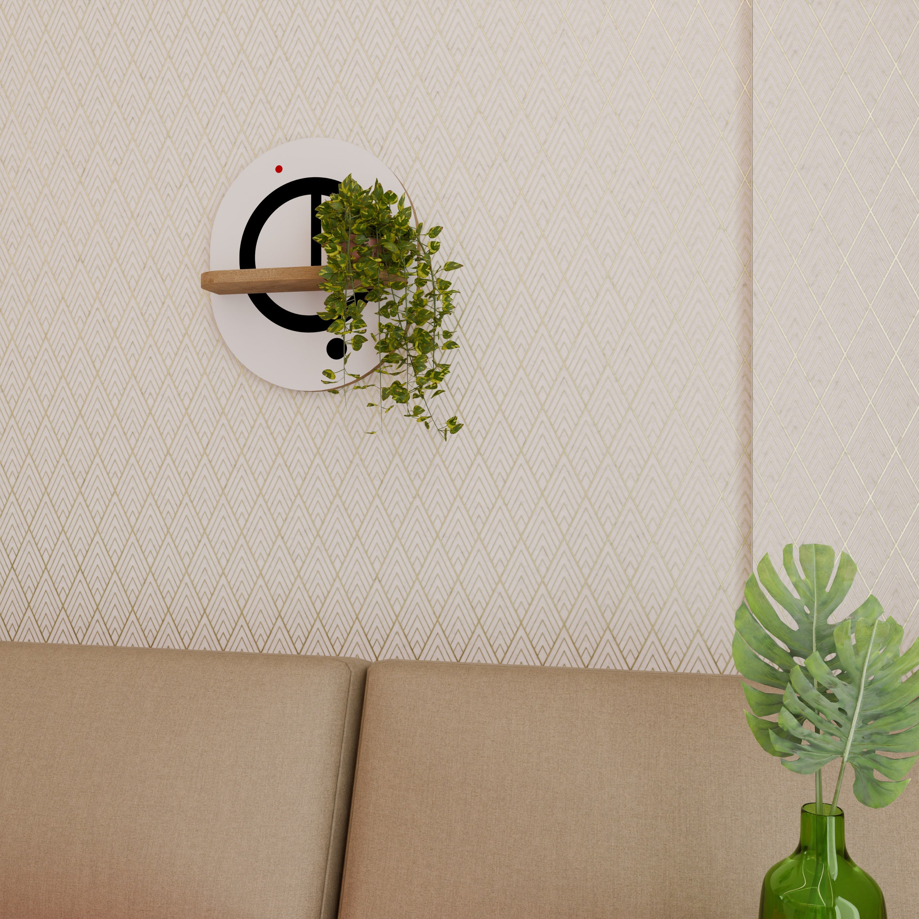 MINIMAL DOTS Ovales Kunstregal in Eichenoptik