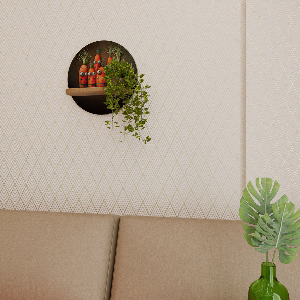 CUTE OR SCARY Rundes Kunstregal in Eiche-Optik