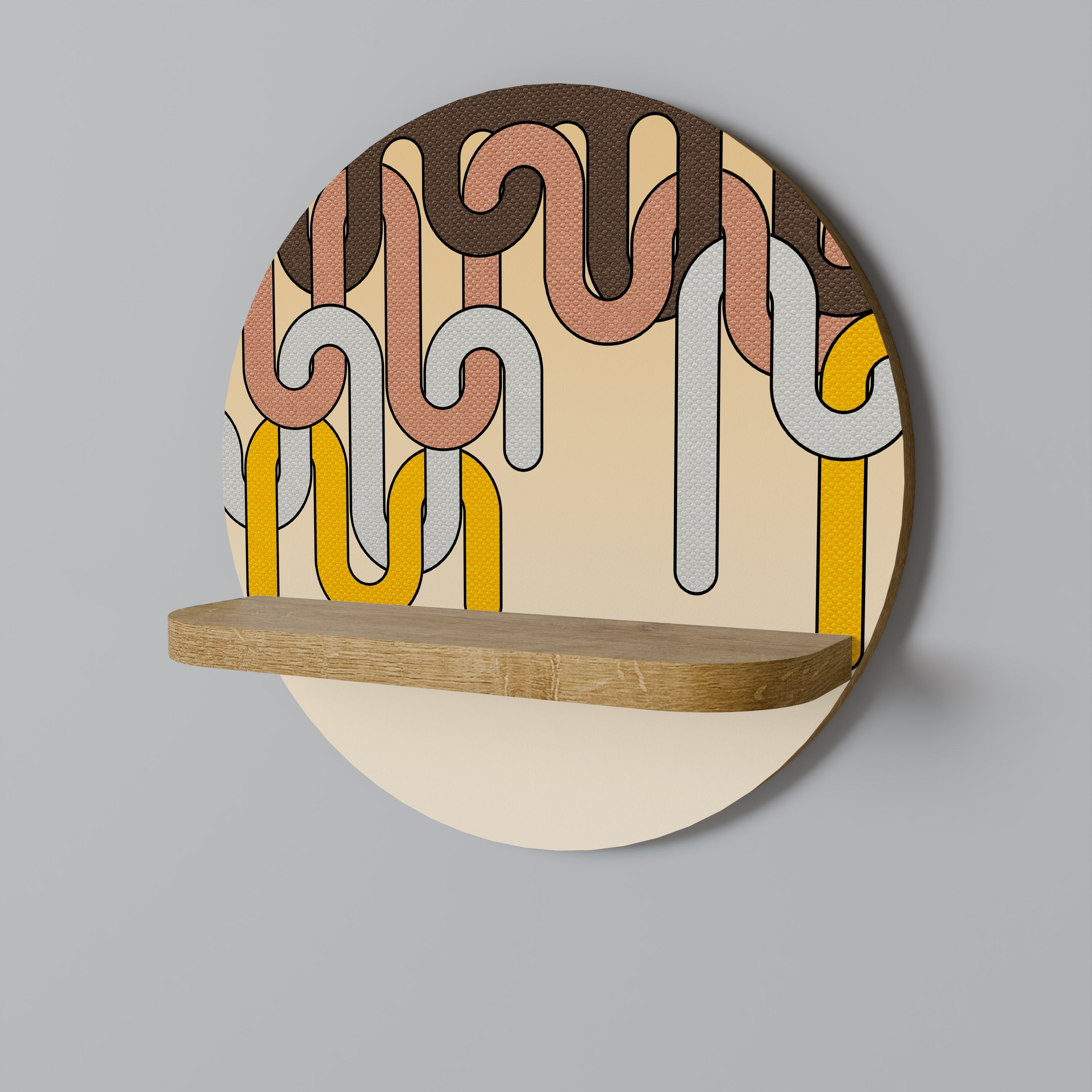 COLORFUL STRINGS Rundes Kunstregal in Eiche-Optik