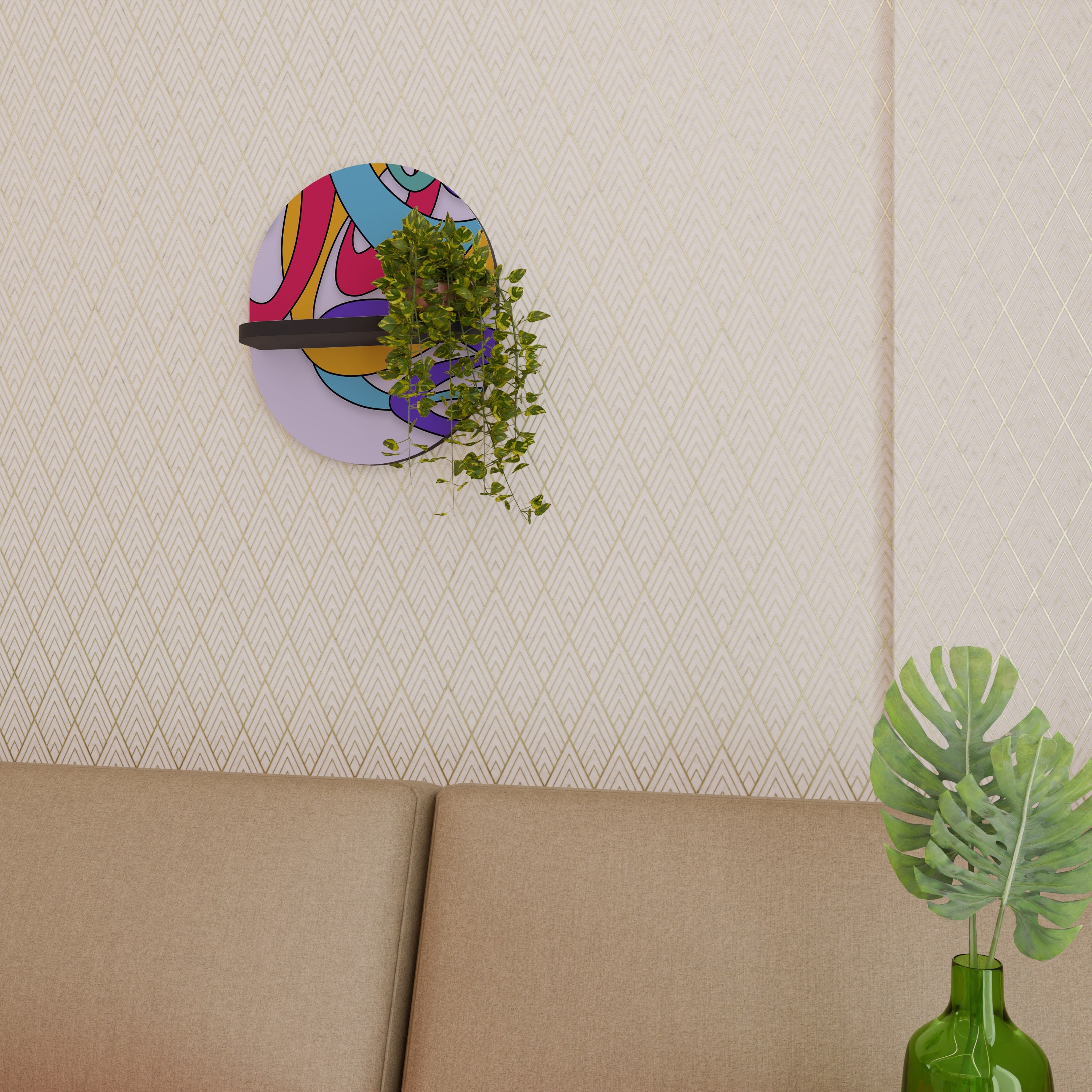 COLOR STREAM Ovales Kunstregal in Schwarz