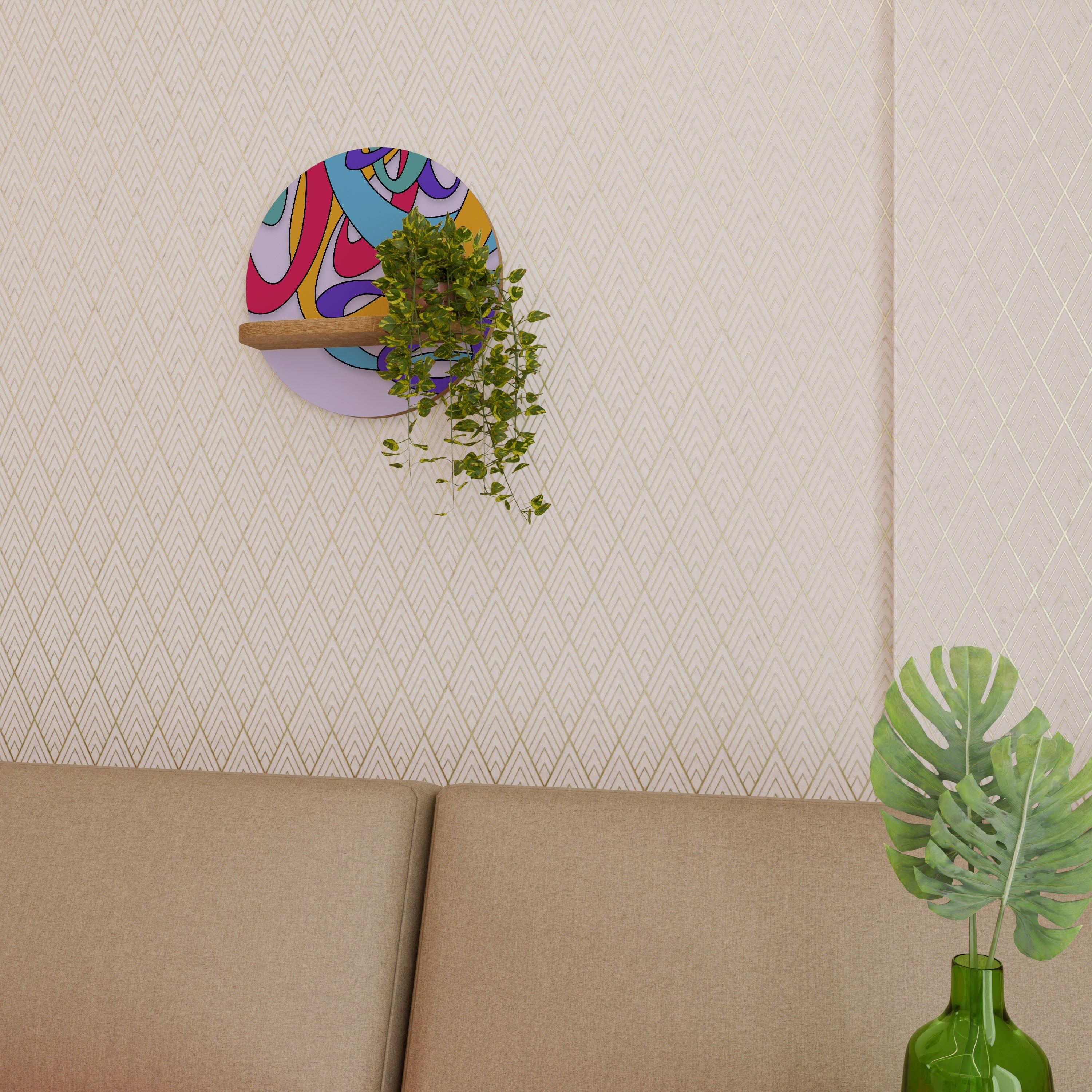 COLOR STREAM Rundes Kunstregal in Eiche-Optik