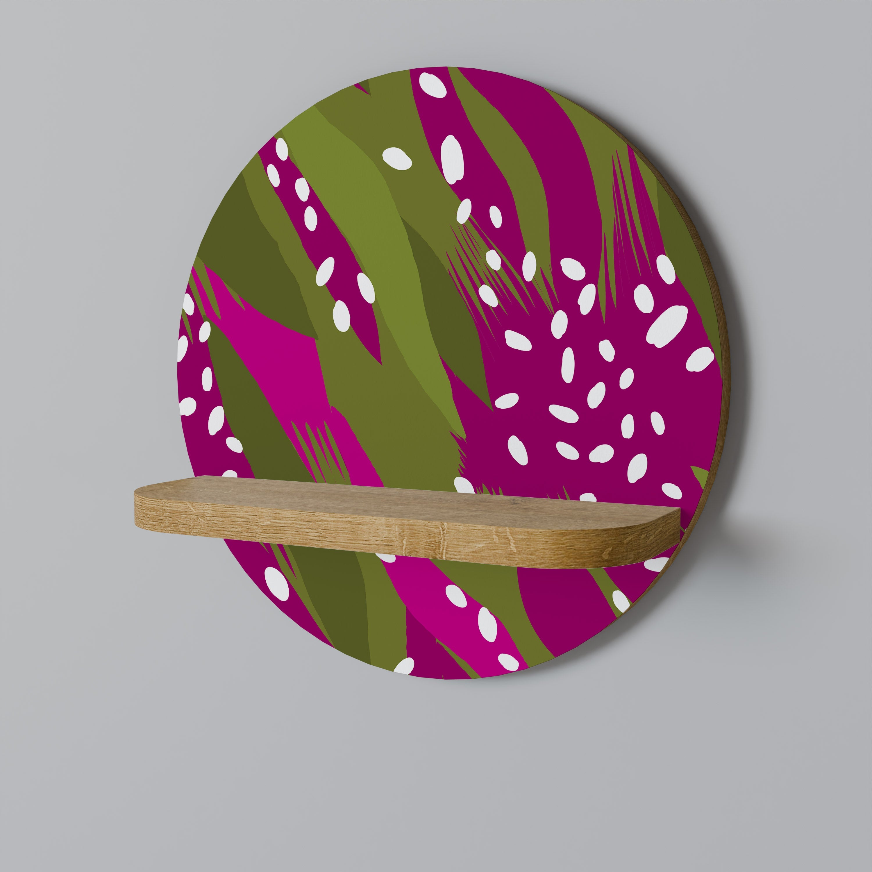 ENCHANTED TIGER Round Art Shelf In Oak Effect