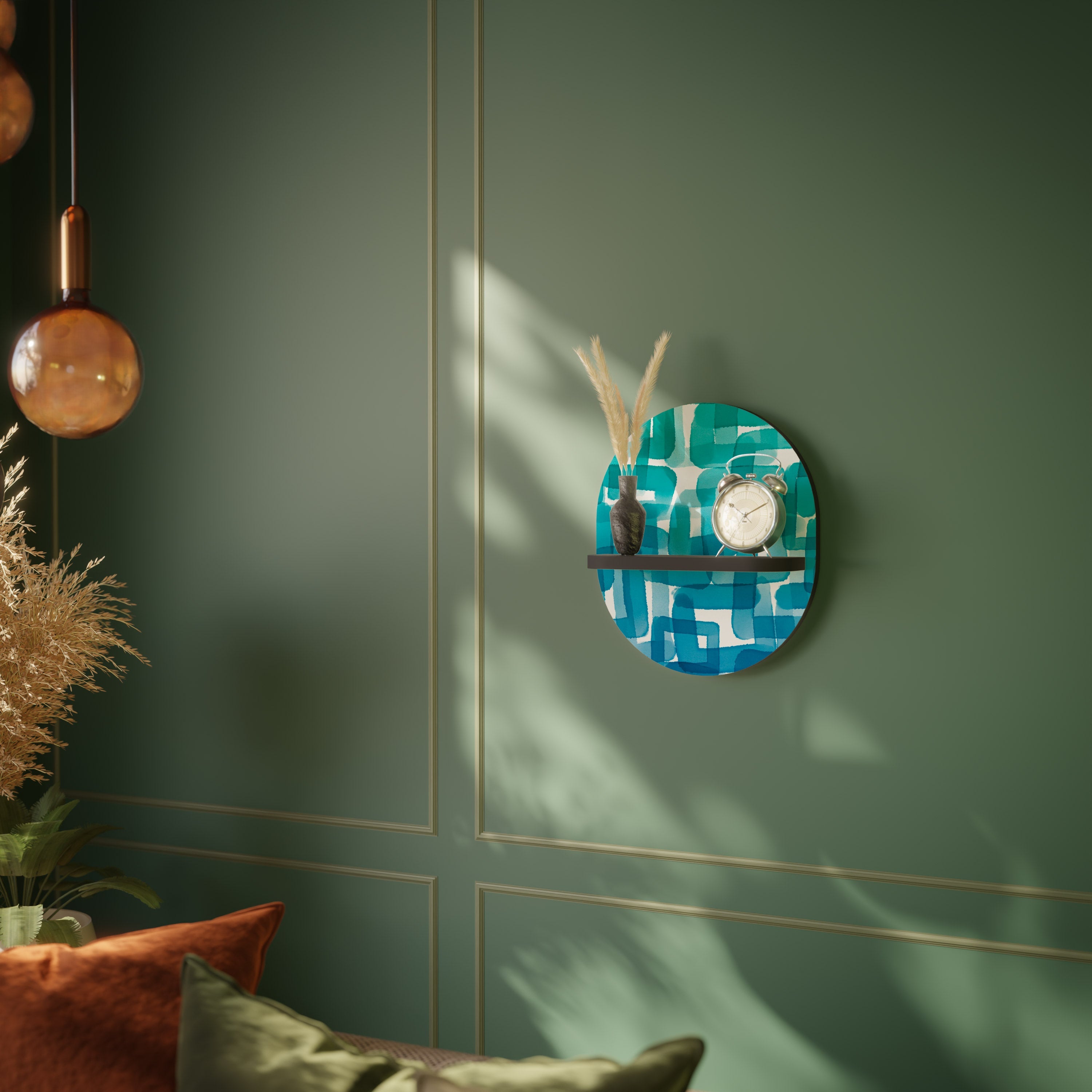 TURQUOISE RECTANGLES Ovales Kunstregal in Schwarz